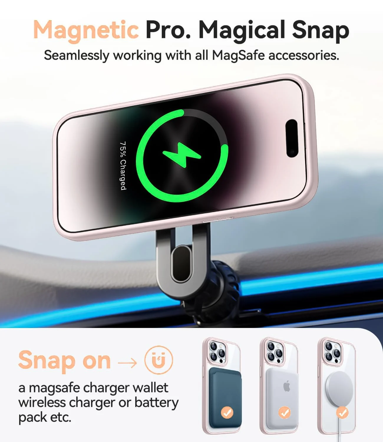 DL3 Mobilak Magnetic Case for iPhone 16 Pro 6.3-Inch Compatible with MagSafe, Shockproof Phone Bumper Cover, Solid Color Matte TPU Frame, Anti-Scratch Clear Back - Pink Sand