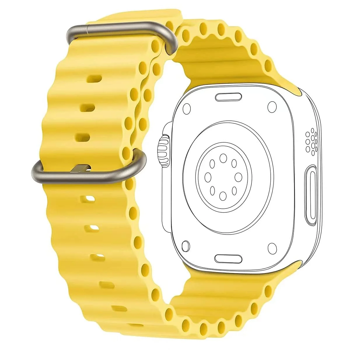 DL3 Mobilak Ocean Band with Case For Apple Watch Ultra 49mm, Adjustable Silicone Sport Loop Ocean Strap Men Women Strap With Protective Cover Screen Shockproof for iWatch Ultra 2 49mm - Yellow