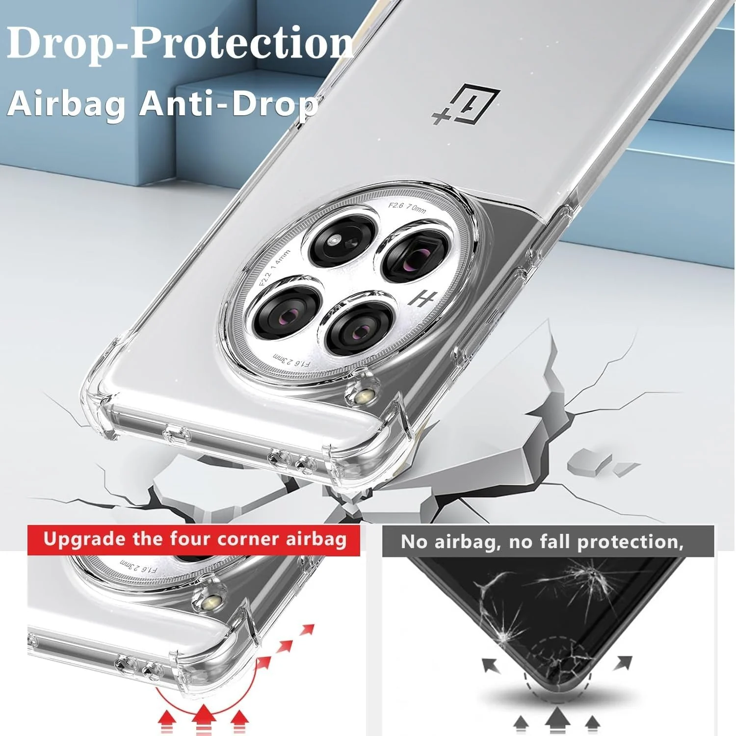 DL3 Mobilak Case Compatible with Oneplus 12 5G, Cover Silicone TPU Gorilla Anti-shock Protector Camera Shockproof Corners - Clear
