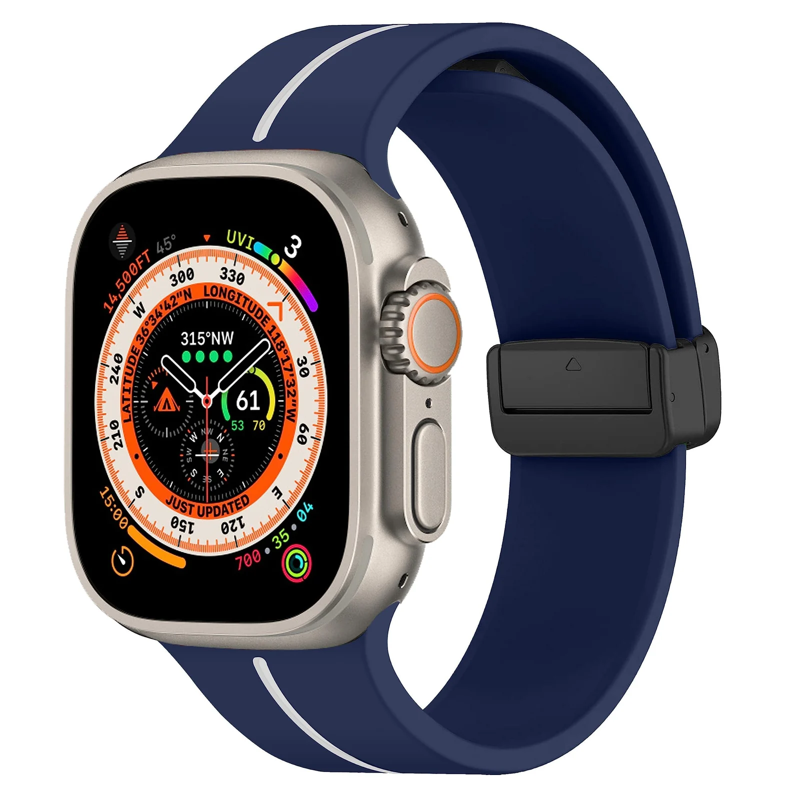 DL3 Mobilak Magnetic Bands for Apple Watch Ultra/Ultra 2 Band 49mm 45mm 44mm 42mm 41mm 40mm 38mm, Soft Sport Silicone Strap for iwatch Series 9/8/7/6/5/4 (Blue & White, 38mm/40mm/41mm), unisex-adult - Black