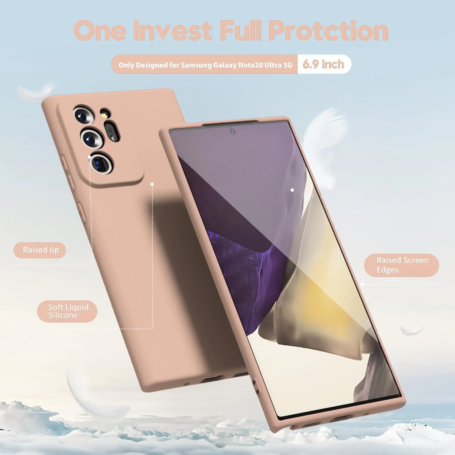 DL3 Mobilak Silicone Protective Case for Samsung Galaxy Note 20 Ultra, Shock-absorbing protection, Scratch-resistant surface, Soft microfiber lining - Light Orange