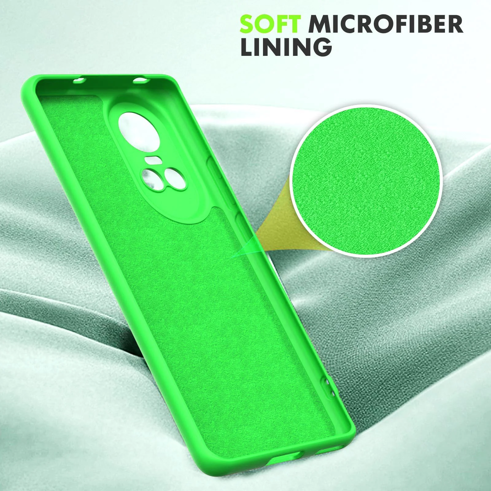 DL3 Mobilak Liquid Silicone Protective Case for OPPO Reno 10 5G / OPPO Reno 10 Pro 5G with Microfiber Lining and Shockproof Design - Neon Green