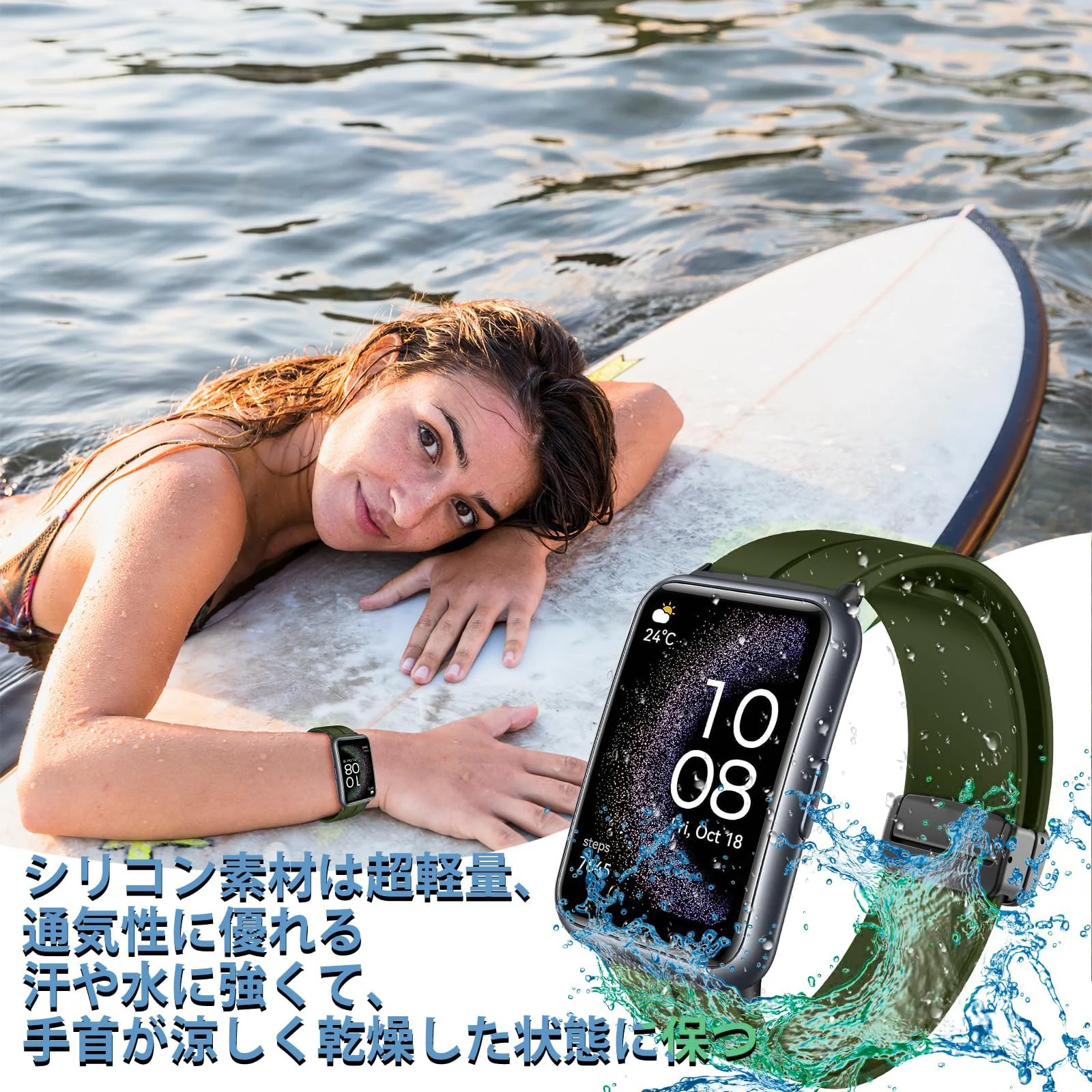 DL3 Mobilak Silicone Strap Compatible with Huawei Watch Fit Magnetic Metal Stainless Buckle Sport Silicone Strap for Huawei Watch Fit Band Quick Release Soft Replacment Wristband - Army Green