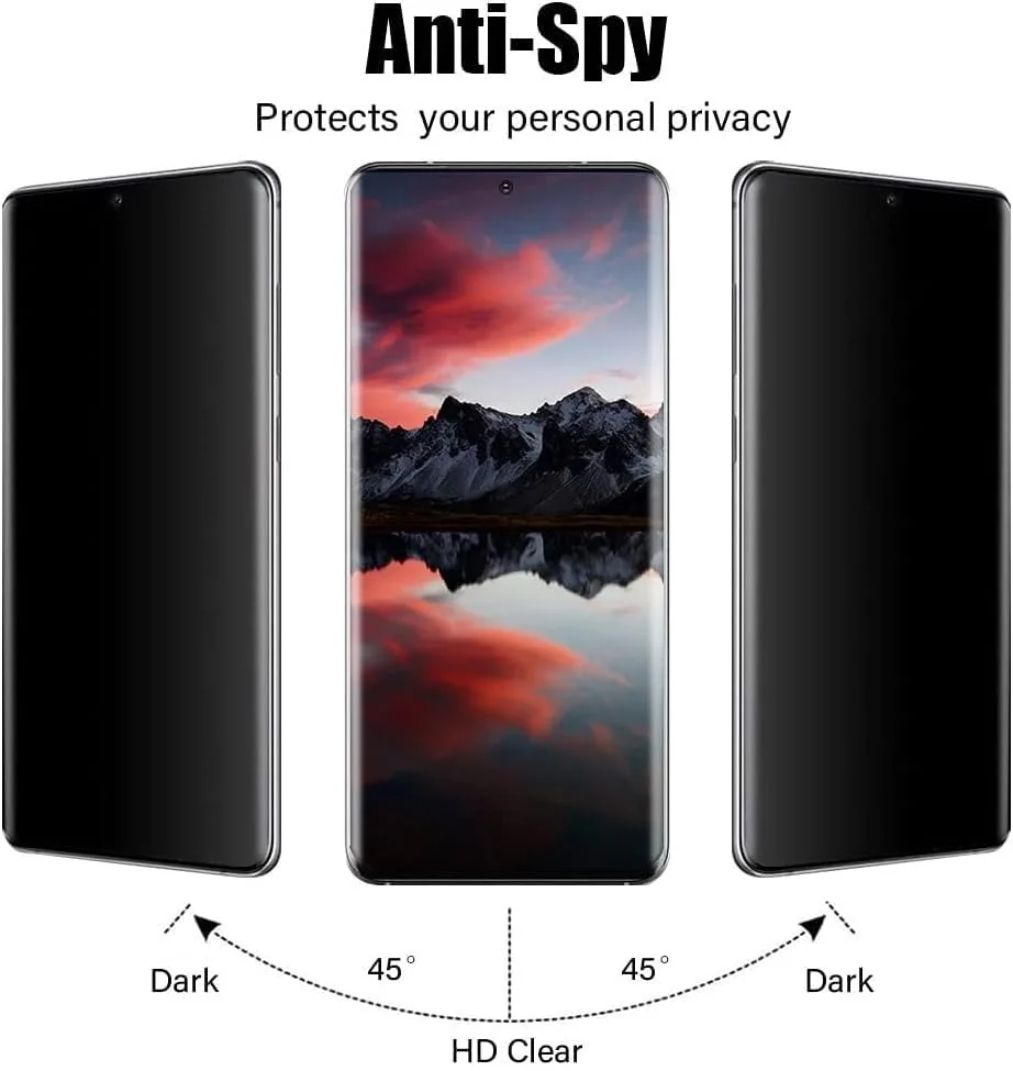 DL3 Mobilak Screen Protector for Samsung Galaxy S22 Ultra 5G Glass Fingerprint Reader Support 3D Curved Anti-Spy Tempered Glass Screen Protector - Privacy