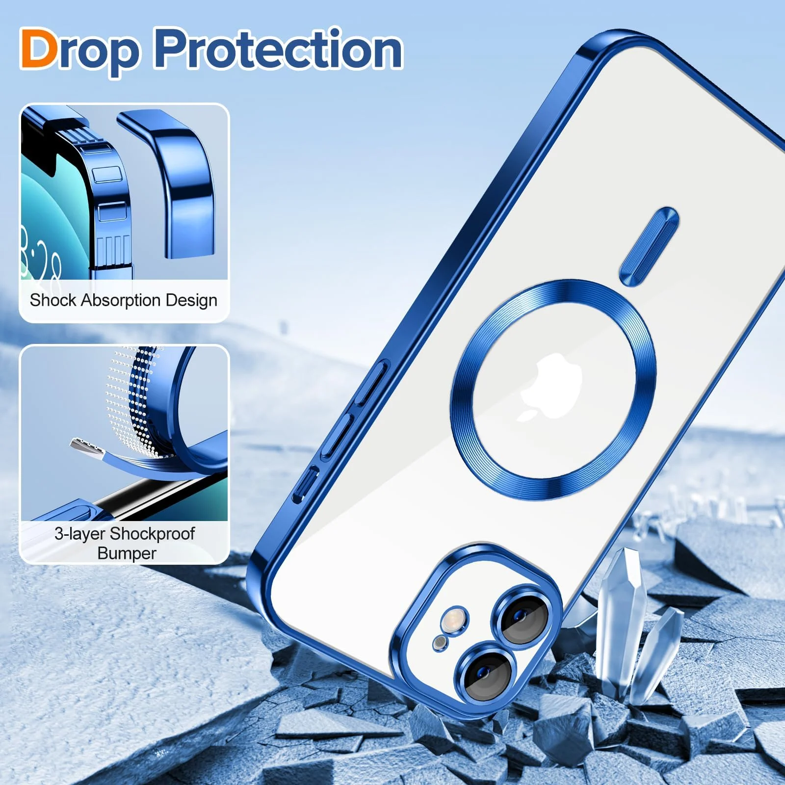 DL3 Mobilak Clear TPU Case for iPhone 11 (6.1 Inch) Compatible with, Compatible with MagSafe accessories, Supports wireless charging, Camera protection - Blue