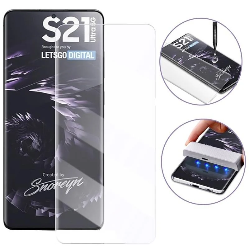 DL3 Mobilak Full Glass Screen Protector For Samsung S21 Ultra Nano UV Tempered Glass Full Glue Cover Screen Protector For Samsung S21 Ultra Nano Screen Glass Film - Clear