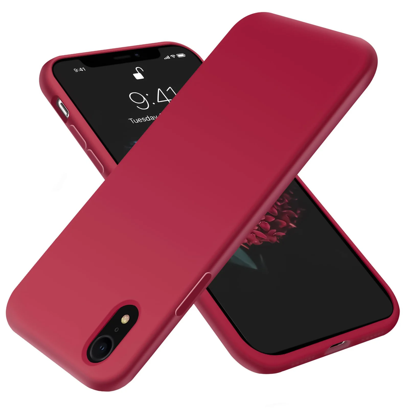 DL3 Mobilak Liquid Silicone Protective Case for iPhone XR with Camera Protection and Microfiber Lining - Dark Red
