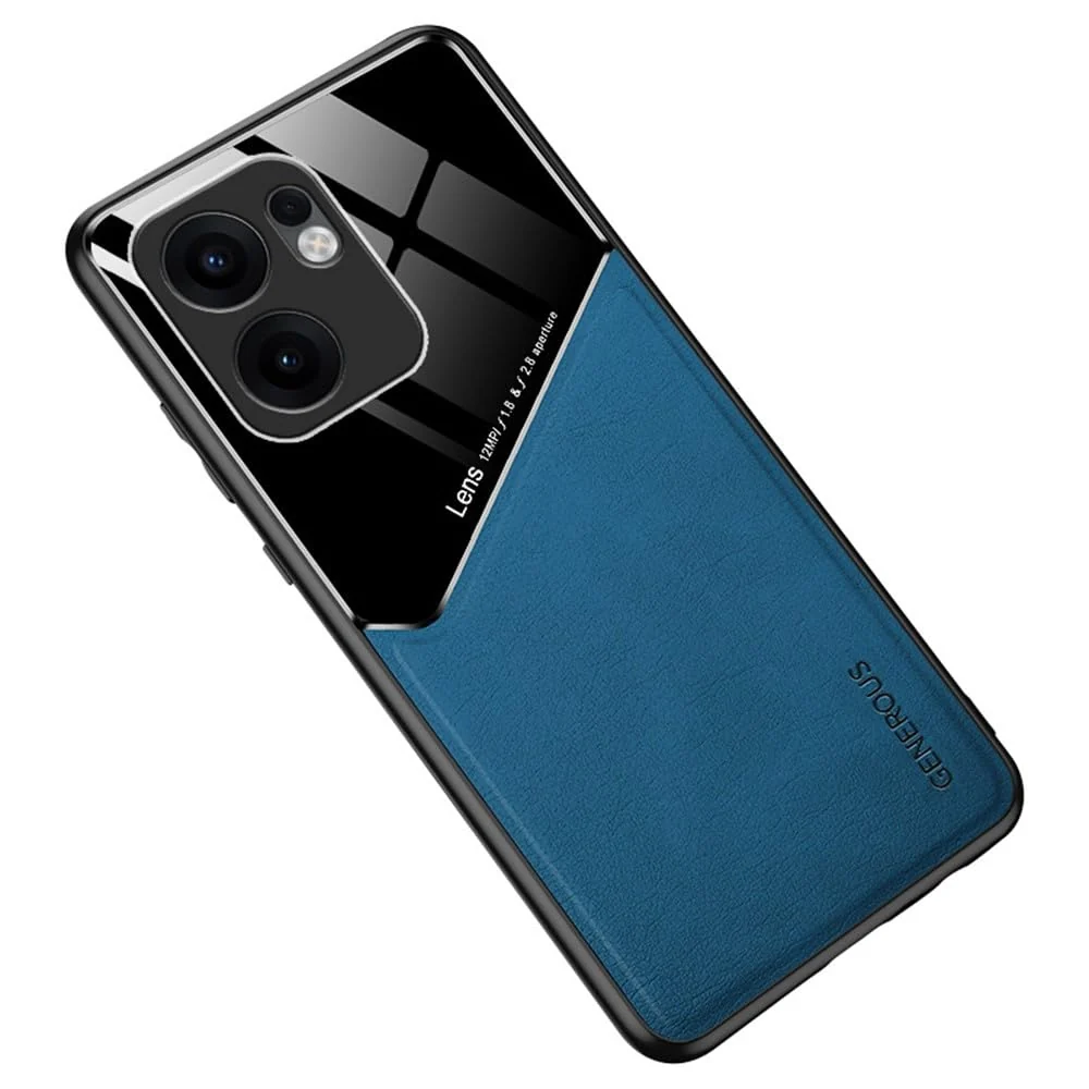 DL3 Mobilak Faux Leather and Plexiglass TPU Case for OPPO Reno13 F / Reno 13F with Magnetic Car-Mount Support and Shockproof Design - Blue