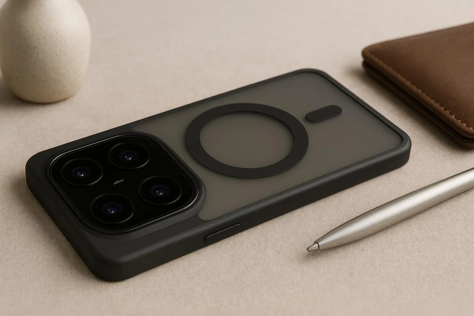 DL3 Mobilak Dl3 Mobailk Xiaomi Redmi Note 14 Pro 5G / POCO X7 5G Case - Slim & Lightweight Frosted Cover with Decorative Ring (Not Compatible With MagSafe), Shockproof, Anti-Scratch, Full Protection - Black