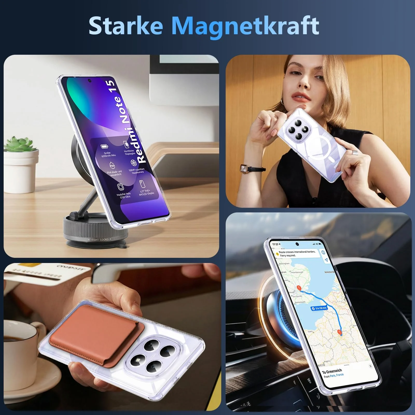 MOBIGON Slim Magnetic MagSafe-Compatible Phone Case for Xiaomi Redmi Note 15 4G / 5G, Clear