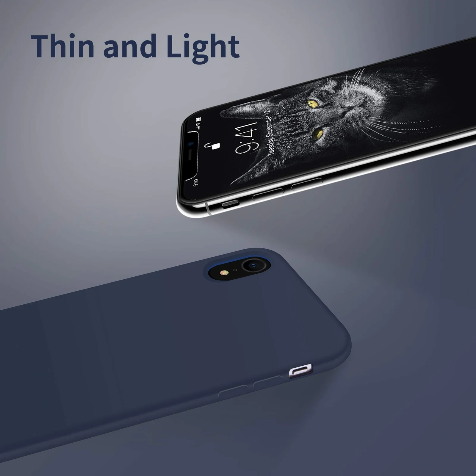 DL3 Mobilak Liquid Silicone Protective Case with Soft Microfiber Lining for iPhone XR - Midnight Blue