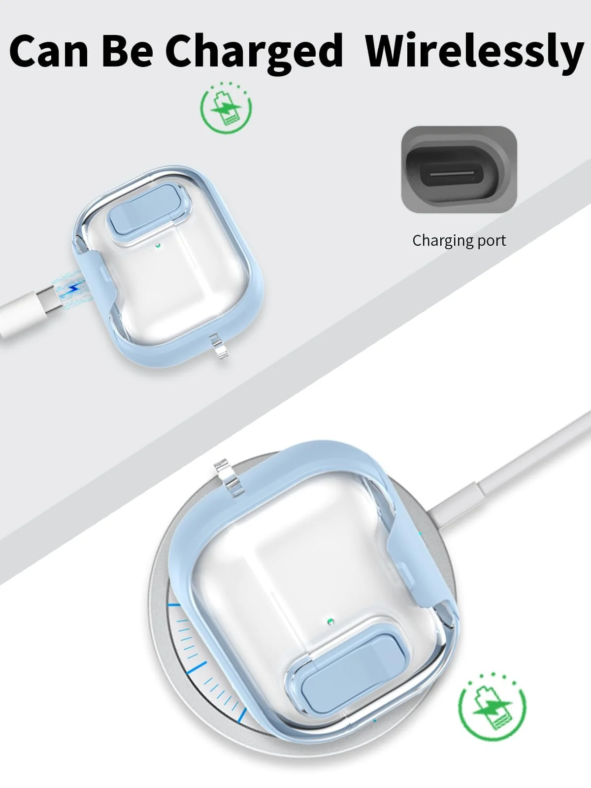 DL3 Mobilak AirPods 4 Case With Lock Lid, Rugged for AirPods 4th Generation (2024) Cool Protective Cover for Men Full-Body Armor Shockproof Skin Shell With Carabiner - Clear Blue