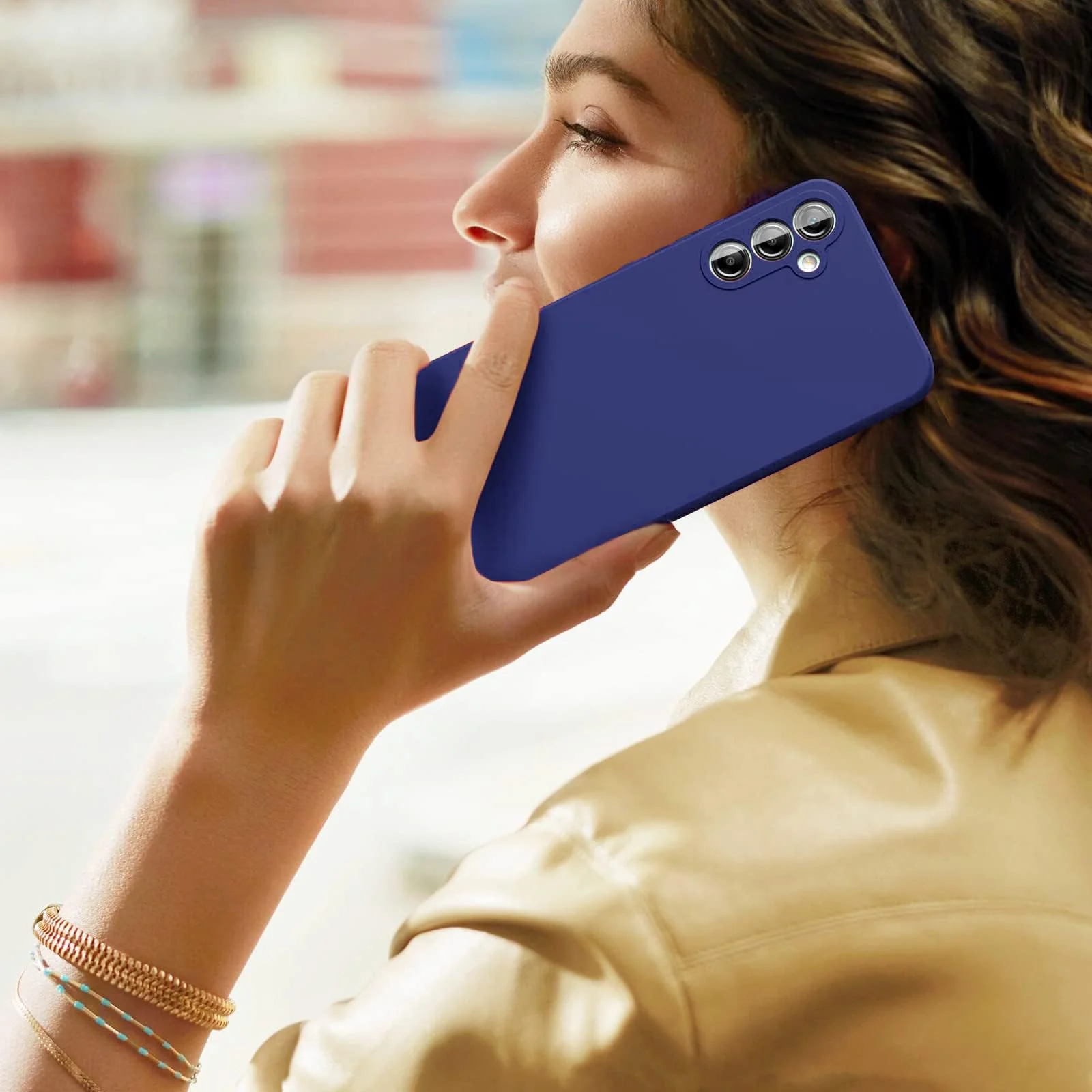 DL3 Mobilak Soft Silicone Protective Case for Samsung Galaxy A54 5G with Microfiber Lining and Shockproof Design - Blue