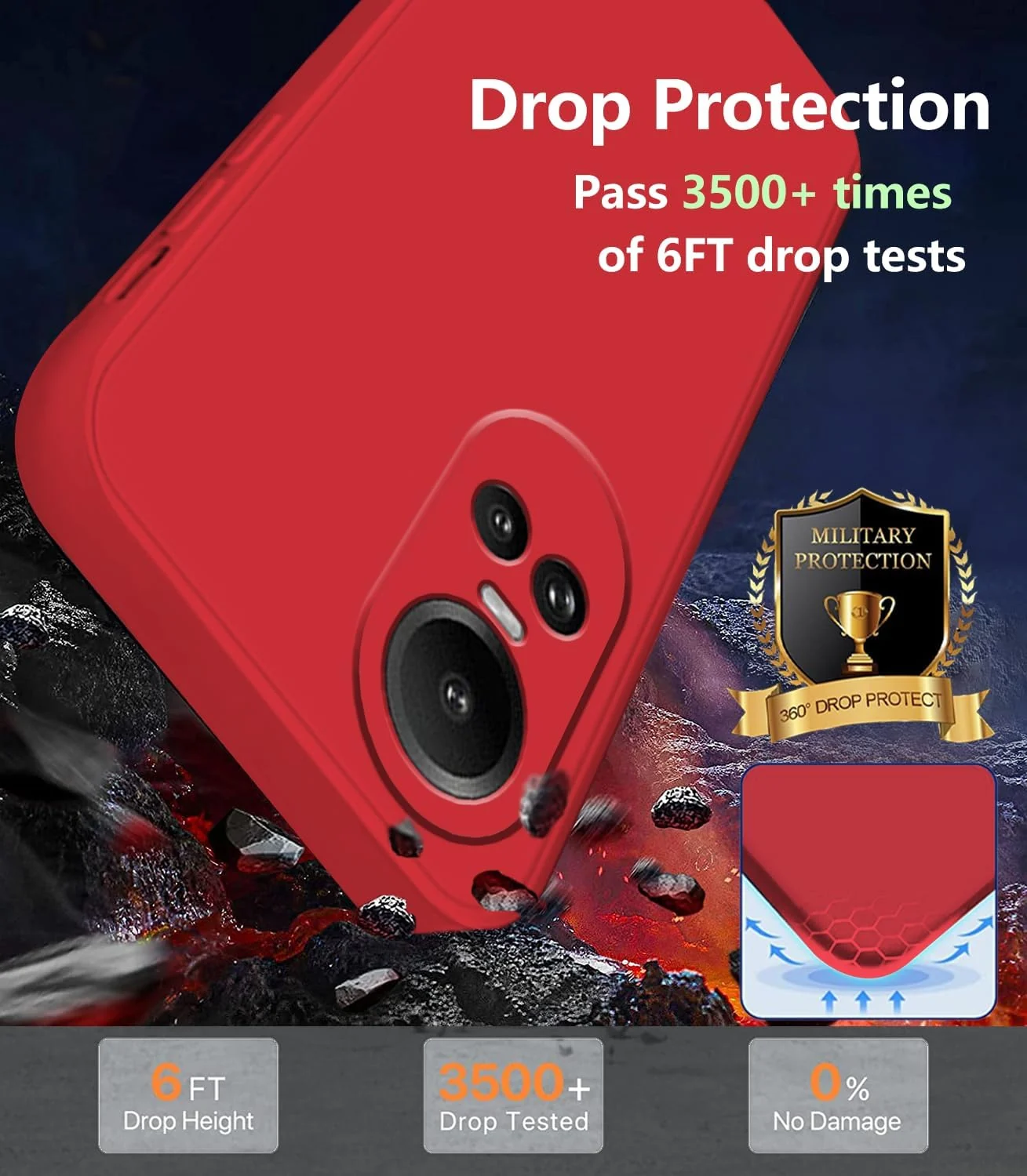 DL3 Mobilak OPPO Reno 10 5G / OPPO Reno 10 Pro 5G Case, Soft Flexible Liquid Silicone Gel Rubber Bumper Cover, Full Body Shockproof Protective Phone Case - Red