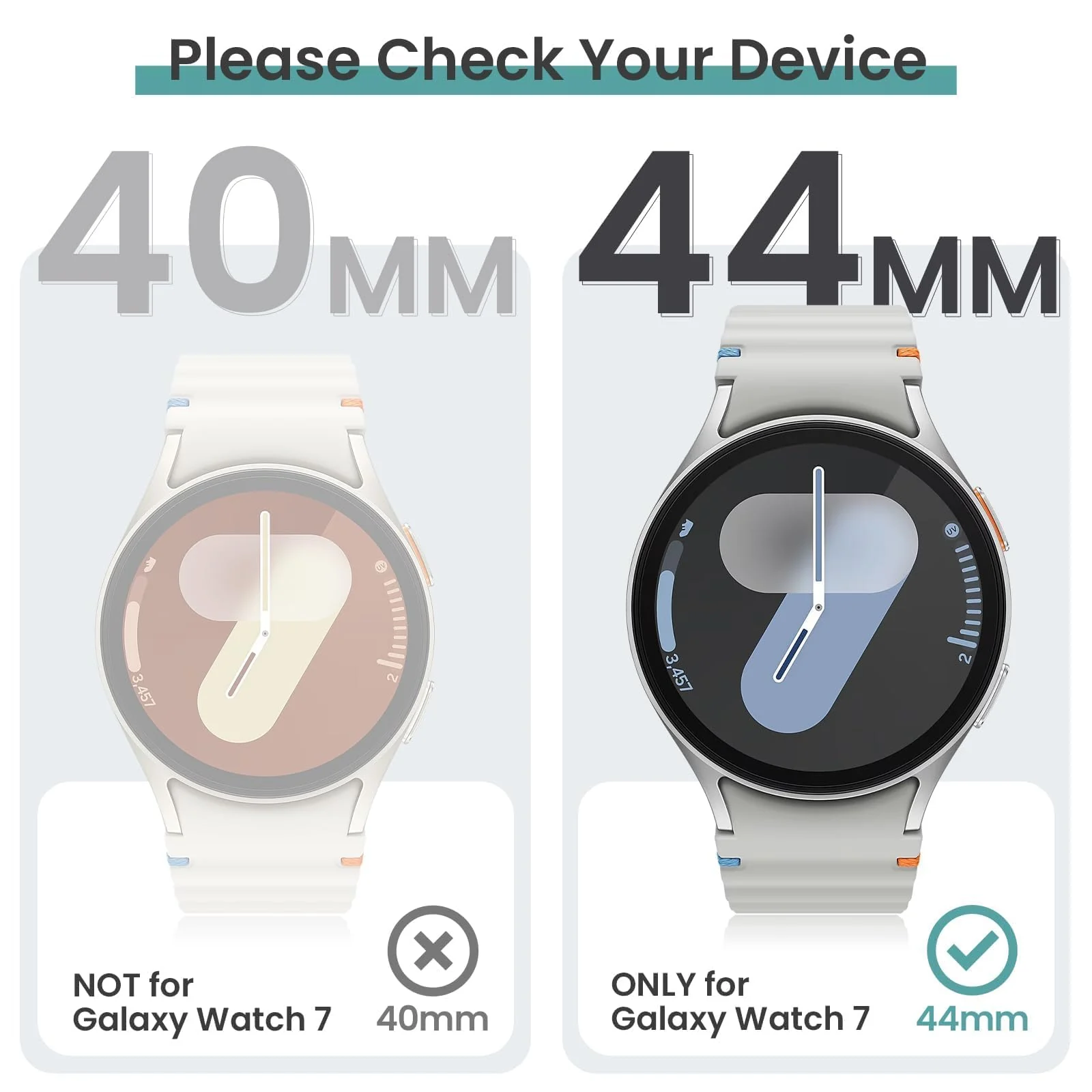 DL3 Mobilak Case with Screen Protector for Samsung Galaxy Watch 7 44mm, Bumper Full Coverage Hard PC Overall Protective Cover, Built-in Tempered Glass Film High Sensitivity - White