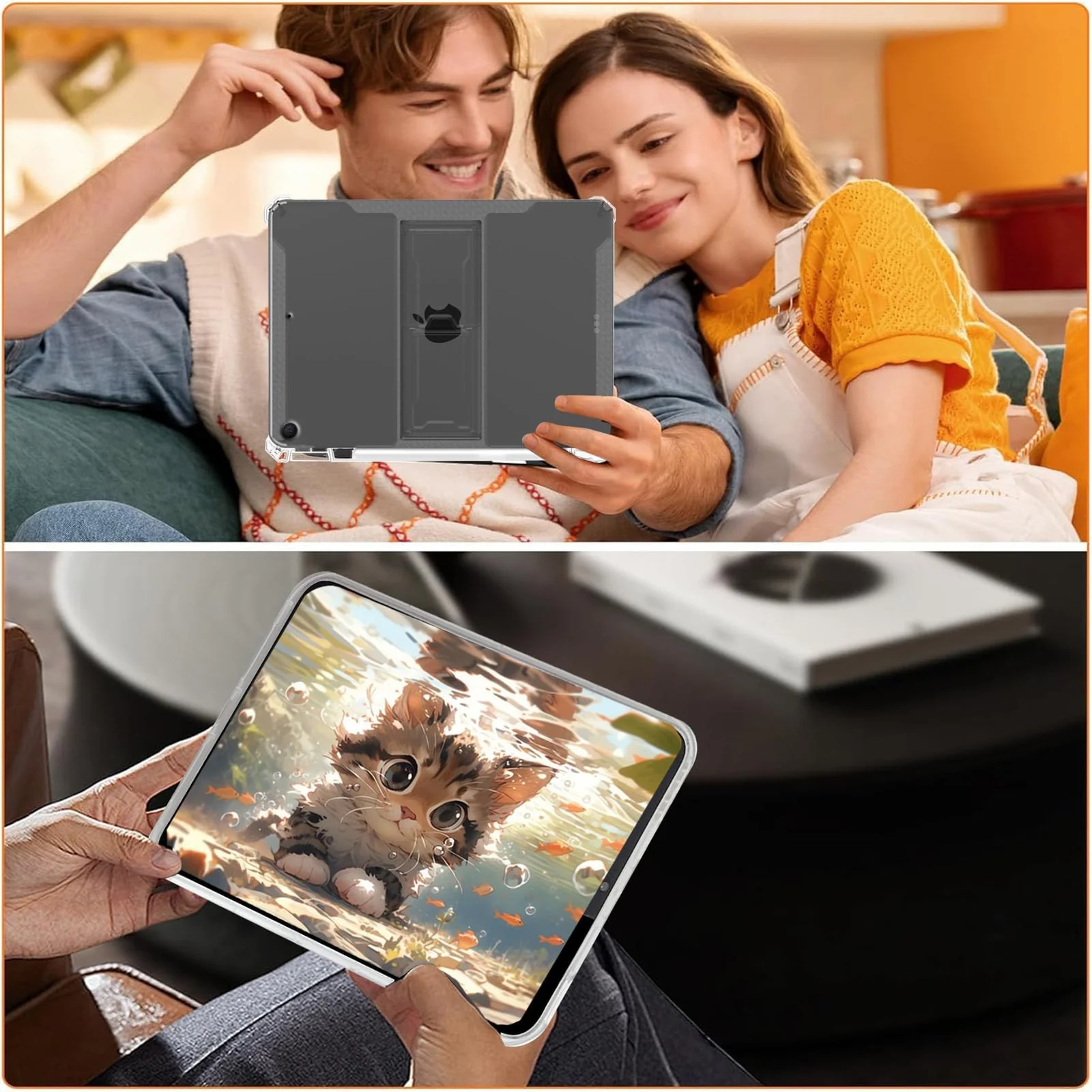 DL3 Mobilak Transparent Stand Case for iPad 9/8/7 (10.2-Inch, 2021/2020/2019 Model, 9th/8th/7th Generation) Case Shockproof, Thin Slim Anti-Yellowing Bumper, Kickstand Cover, with Pencil Holder - Clear