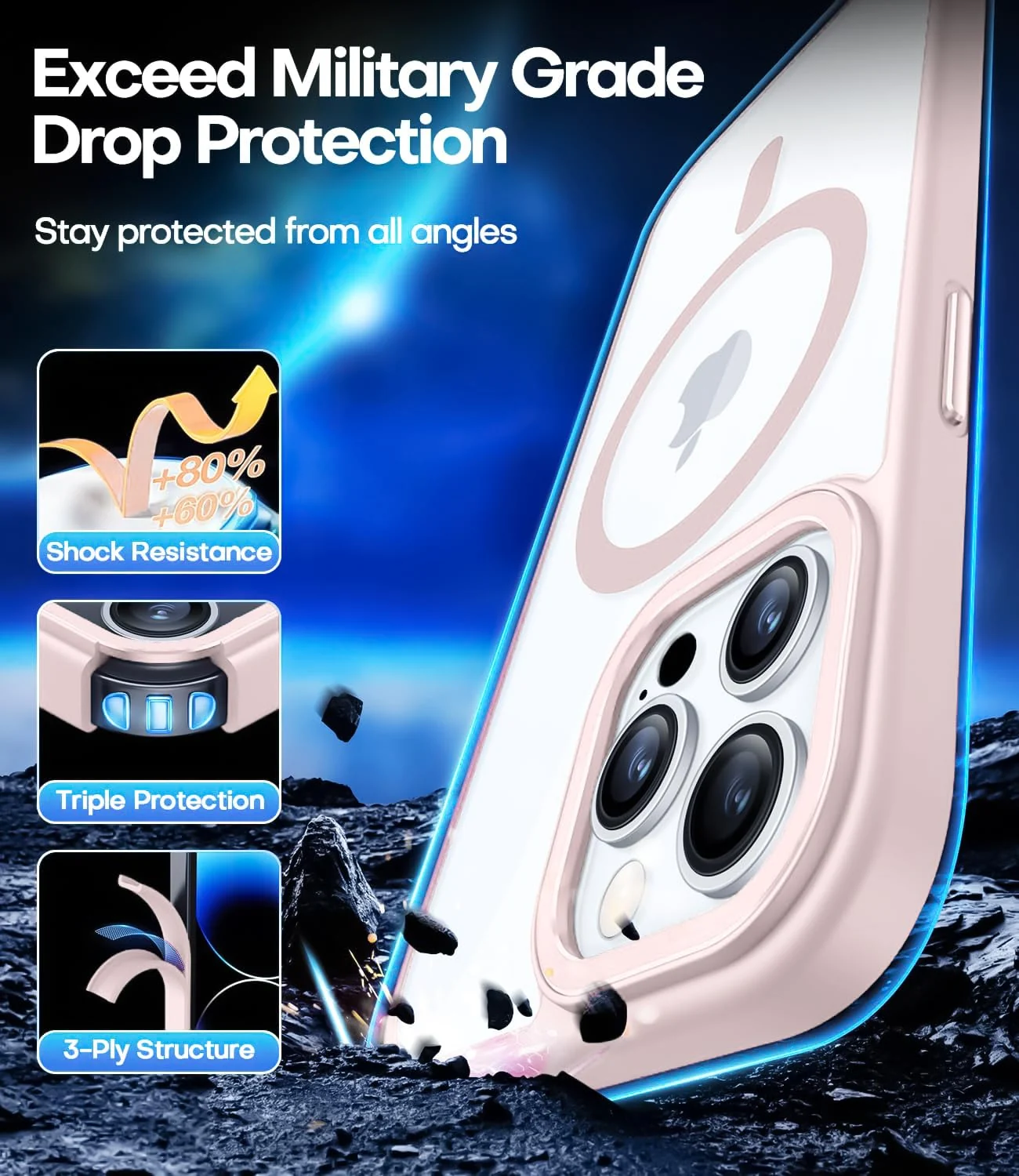 DL3 Mobilak Magnetic Case for iPhone 16 Pro 6.3-Inch Compatible with MagSafe, Shockproof Phone Bumper Cover, Solid Color Matte TPU Frame, Anti-Scratch Clear Back - Pink Sand