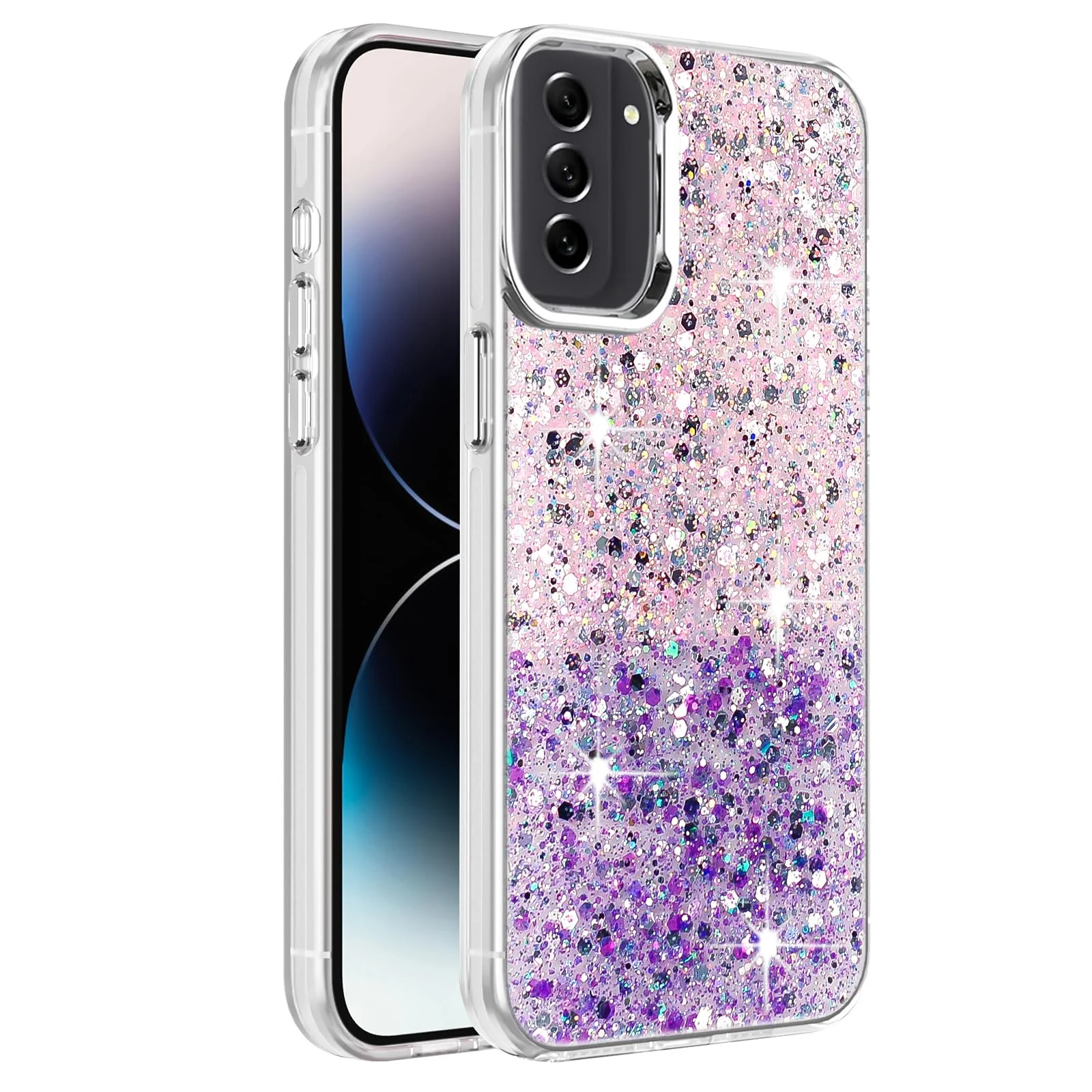 DL3 Mobilak Glitter Protective Case for Samsung Galaxy S21 FE, Supports wireless charging, Camera protection, Shock-absorbing protection - Pink Purple