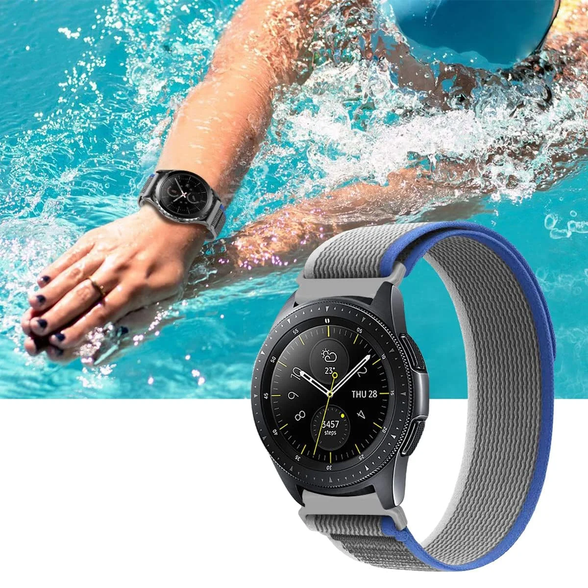 DL3 Mobilak Alpine Loop Bands Sport Nylon 20MM For Samsung Galaxy Watch 7 6 5 4 40mm 44mm/5 Pro 45mm/S2 classic/active 2 40mm 44mm/Amazfi GTS 2/2e/GTS 3/3 Pro/GTS 4/GTS 2 Mini/3 Mini/4 Mini/Bip 3 Pro - Grey & Blue