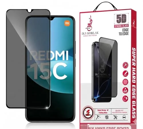 DL3 Mobilak Xiaomi Redmi 15C Privacy Screen Protector, Does not support fingerprint, Anti-Spy 9H Hardness Tempered Glass Film [Case Friendly] [Bubble Free] - Black