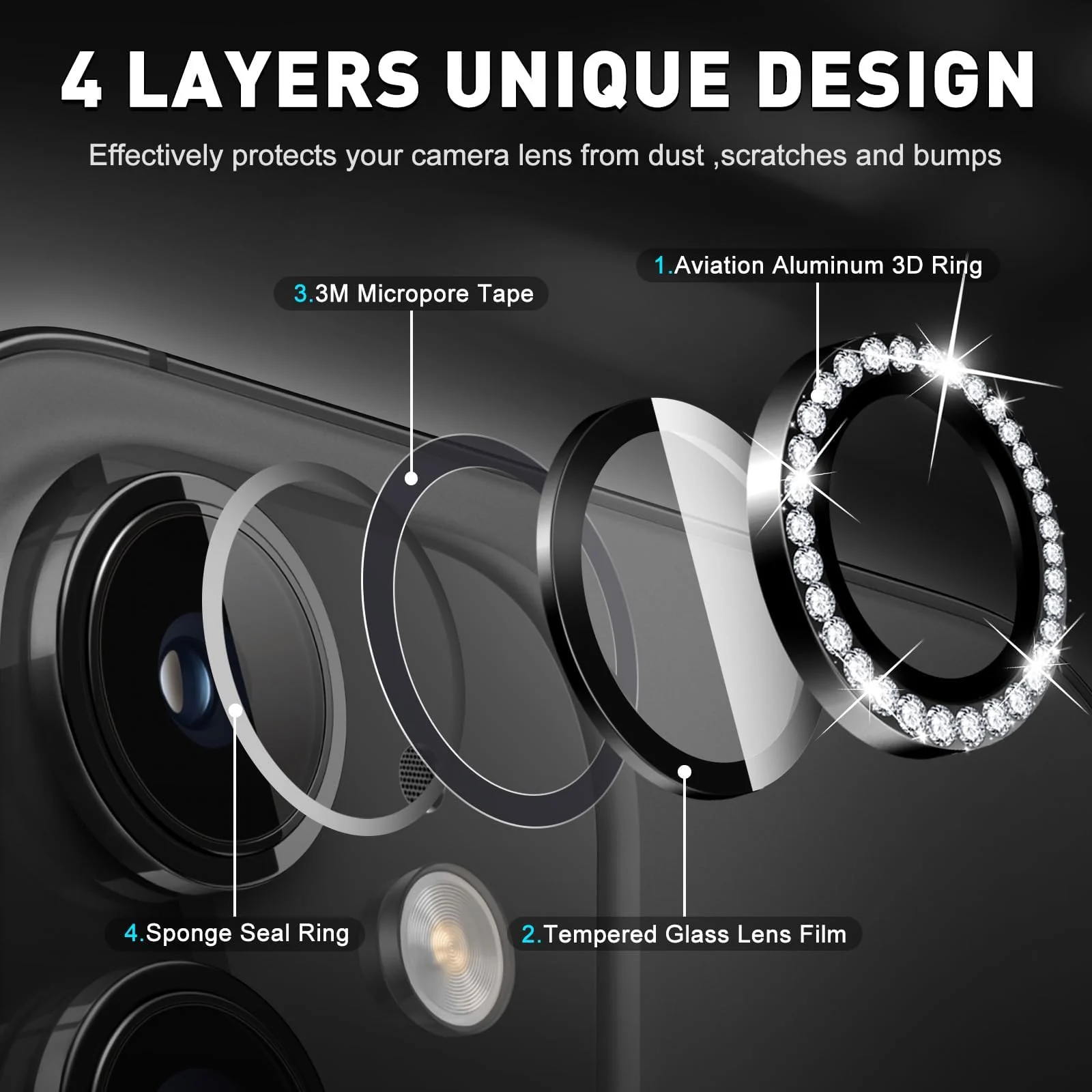 DL3 Mobilak Camera Lens Protector for iPhone 12/12 Mini/iPhone 11 Accessories, 9H Tempered Glass Metal Individual Ring Camera Cover Screen Protector, Case Friendly, Anti Scratch - Diamond Black