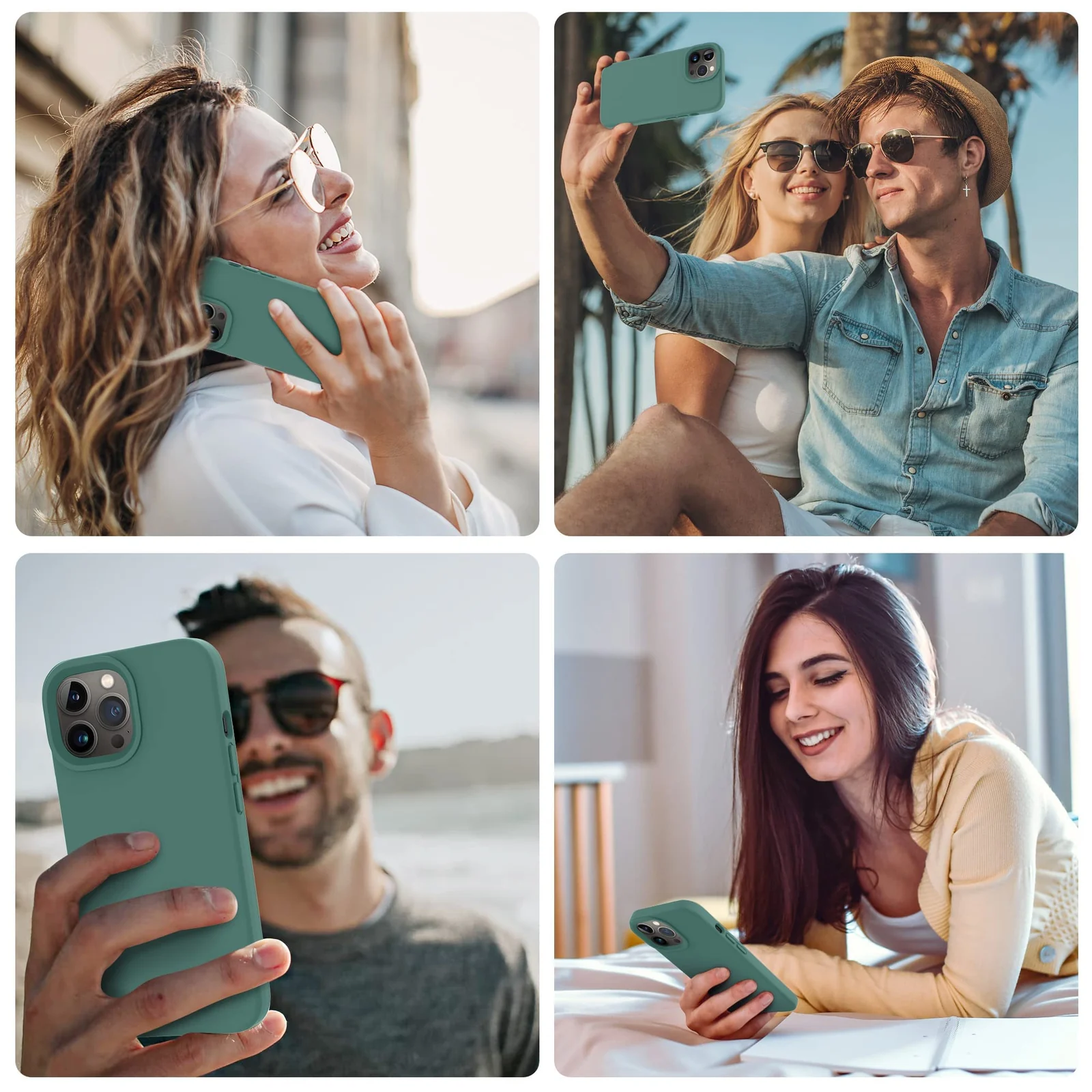 DL3 Mobilak Liquid Silicone Protective Case with Soft Microfiber Lining for iPhone 12 / 12 Pro (6.1 Inch) - Pine Green