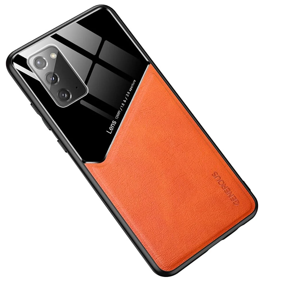 "DL3 Mobilak Leather and PC Protective Case for Samsung Galaxy Note 20 5G (6.7""), Built-in magnetic car-mount support, Shock-absorbing protection, Raised edges around the screen and camera - Orange"