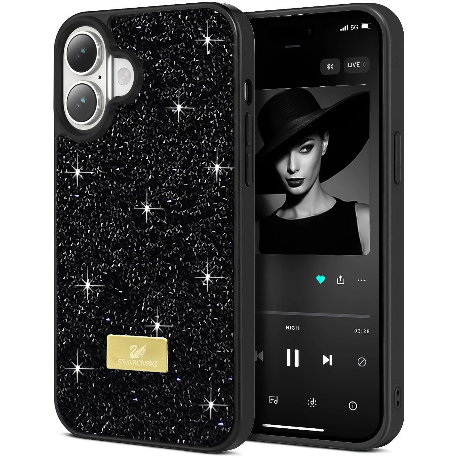 DL3 Mobilak Glitter Rhinestone Protective Case for iPhone 16 6.1-Inch with Shockproof Design