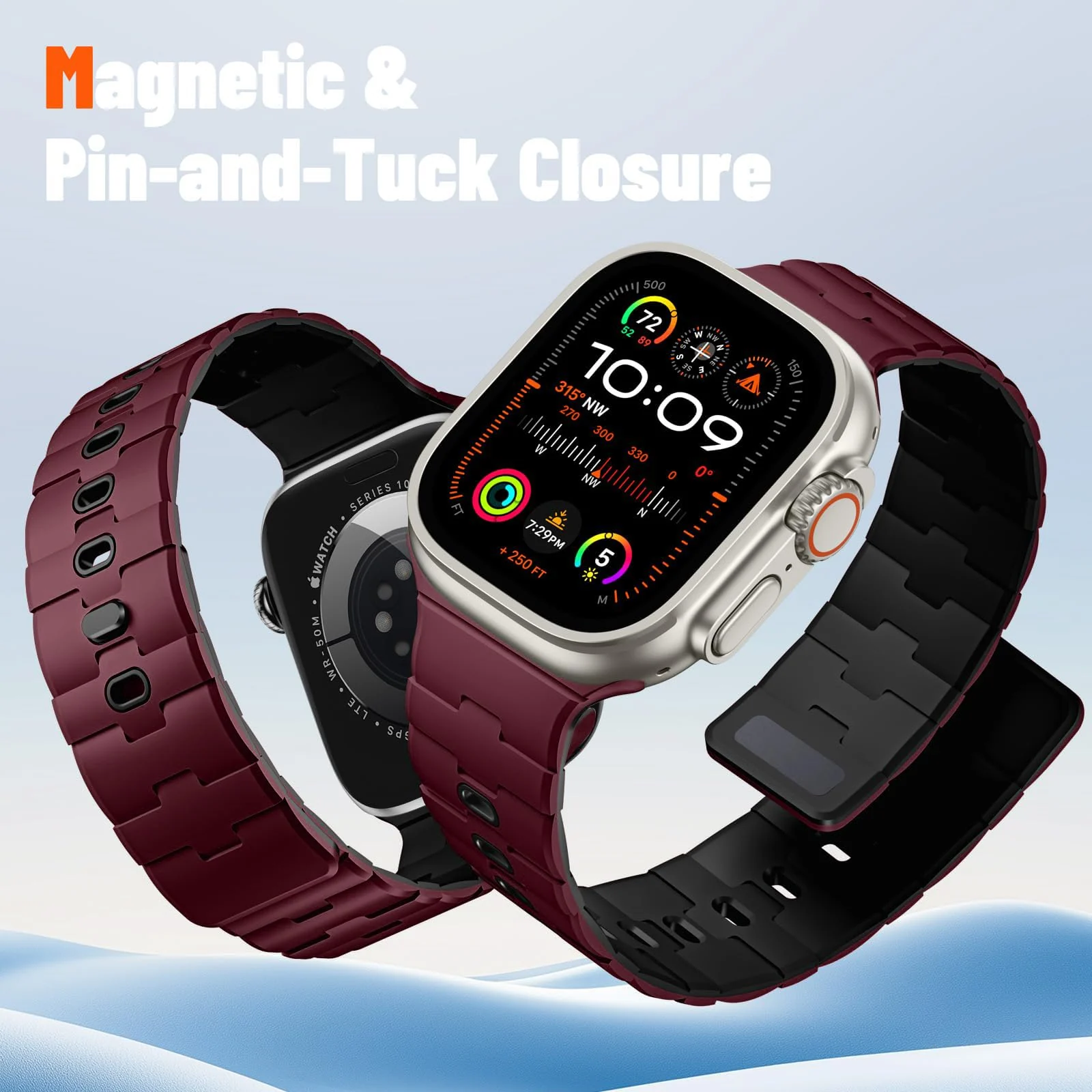 DL3 MOBILAK Adjustable Silicone Sports Watch Strap for 49MM - Burgundy*Black