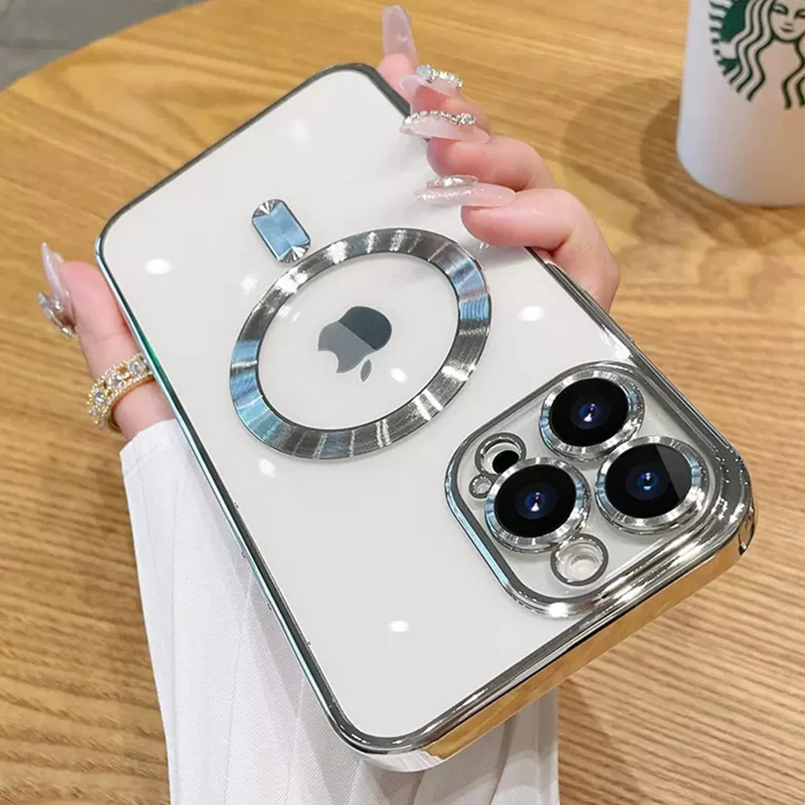 DL3 Mobilak Glitter Protective Case for iPhone 15 Pro 6.1-Inch, Compatible with MagSafe accessories, Camera protection, Shock-absorbing protection - Silver
