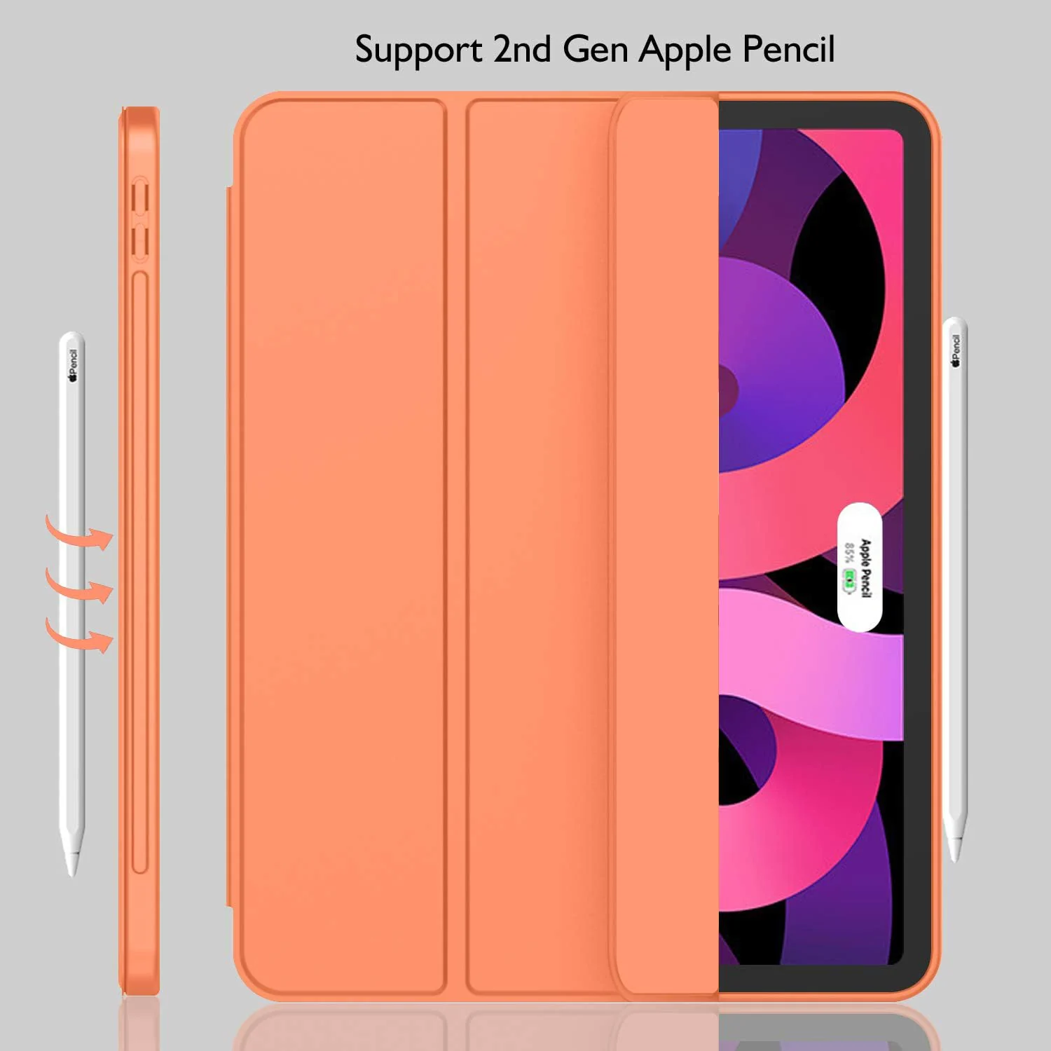 DL3 Mobilak iPad Air 11-Inch M2 (2024), iPad Air 5/4 (2022/2020 5th/4th 10.9-Inch) Case with Pencil Holder Full Body Protection + Apple 2nd Pencil Charging and Auto Wake/Sleep - Orange