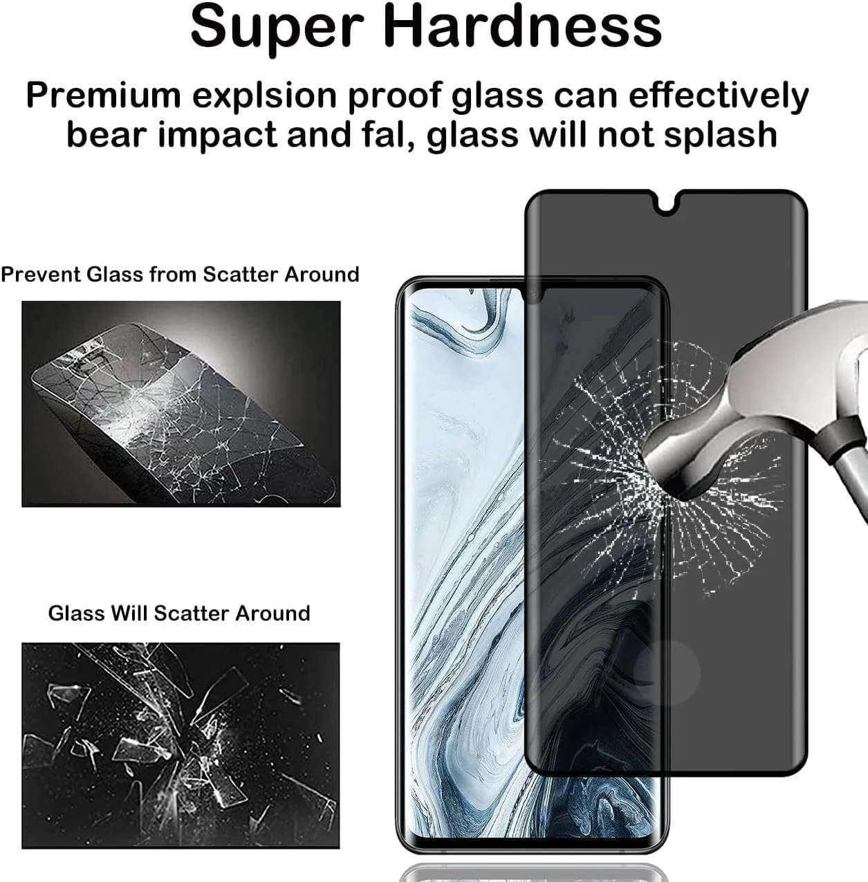 DL3 Mobilak Screen Protector for Xiaomi Mi Note 10 Lite Glass Fingerprint Reader Support 3D Curved Anti-Spy Tempered Glass Screen Protector - Privacy