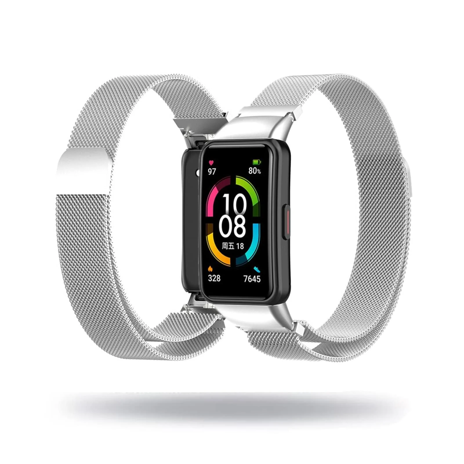 Dl3 Mobilak Metal Woven Stainless Steel Magnetic Strap for Honor Band 6/Huawei Band 6/Pro - Classic Adjustable Replacement Bracelet (Silver)