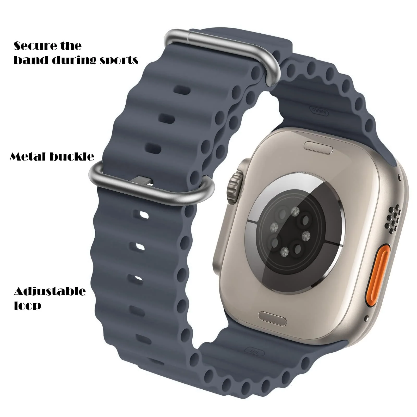 DL3 Mobilak Ocean Band For Apple Watch Band 49mm 45mm 44mm 42mm 41mm 40mm 38mm Men Women, Soft Silicone Sport Band Replacement Strap for iWatch Series 9 8 7 6 5 4 3 2 (42MM/44MM/45MM/49MM) - Blue Grey
