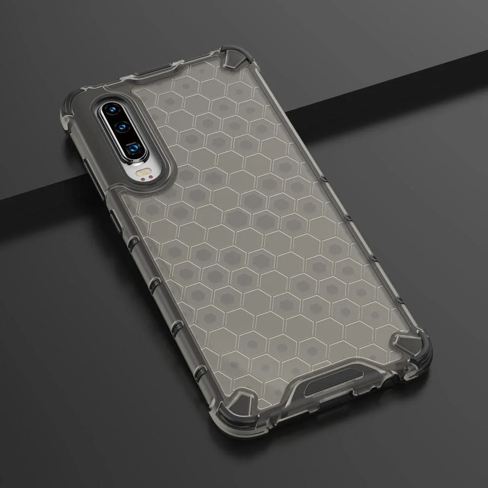 DL3 Mobilak Honeycomb Protective Case for Huawei P30, Shock-absorbing protection, Transparent design, Slim, lightweight profile - Black
