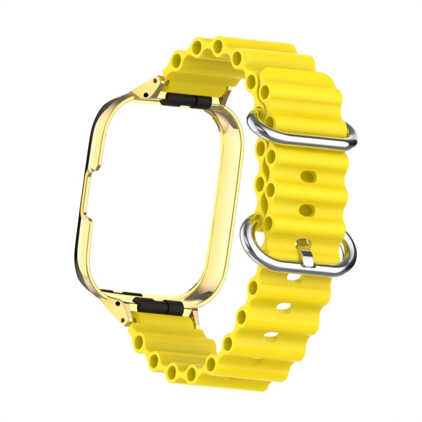 DL3 Mobilak Ocean Strap Compatible with Xiaomi Redmi Watch 3, Adjustable Silicone Strap with Metal Buckle, Band With Frame Metal Women Men Replacement Strap - Yellow