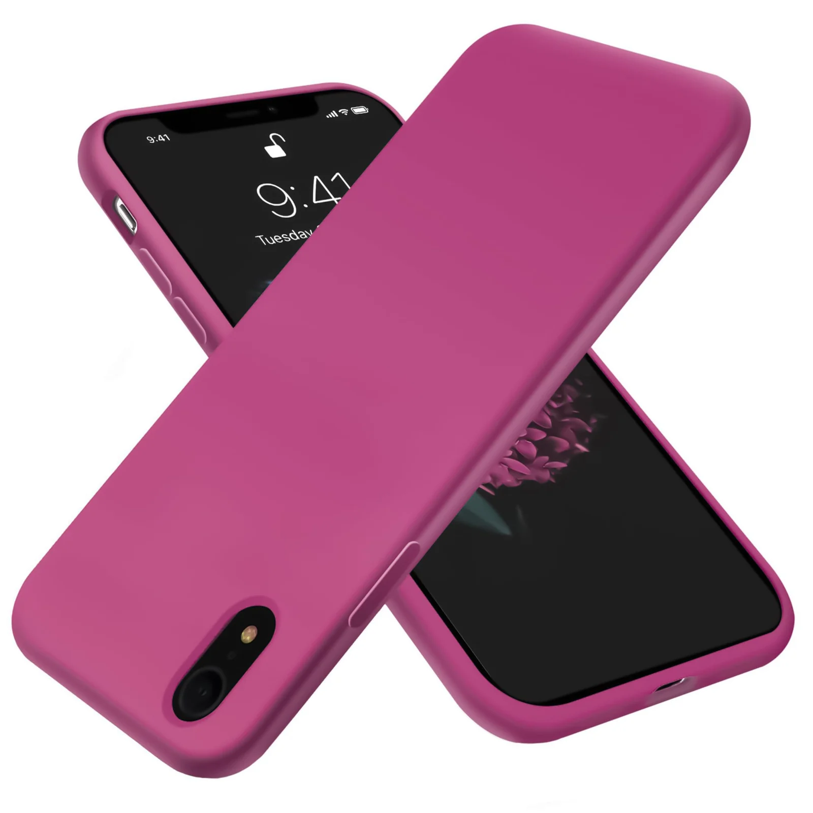 DL3 Mobilak Liquid Silicone Case for iPhone XR, Shock-absorbing protection, Scratch-resistant surface, Soft microfiber lining - Fuchsia