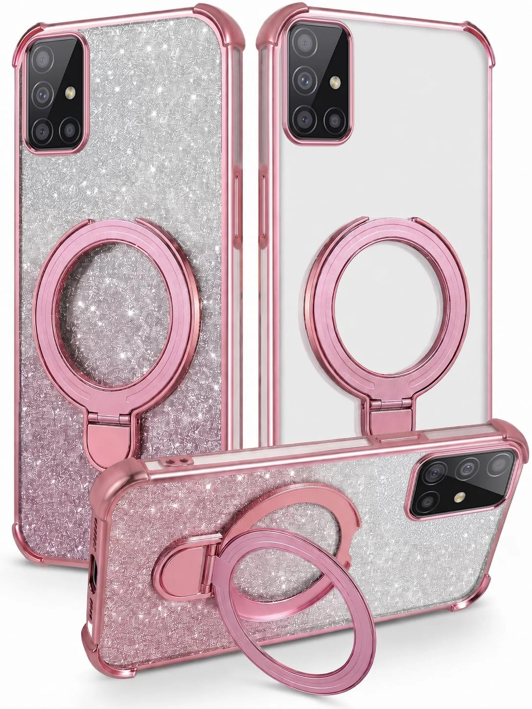 MOBIGON Glitter Phone Case with Magnetic Ring Stand for Samsung Galaxy A51, Pink