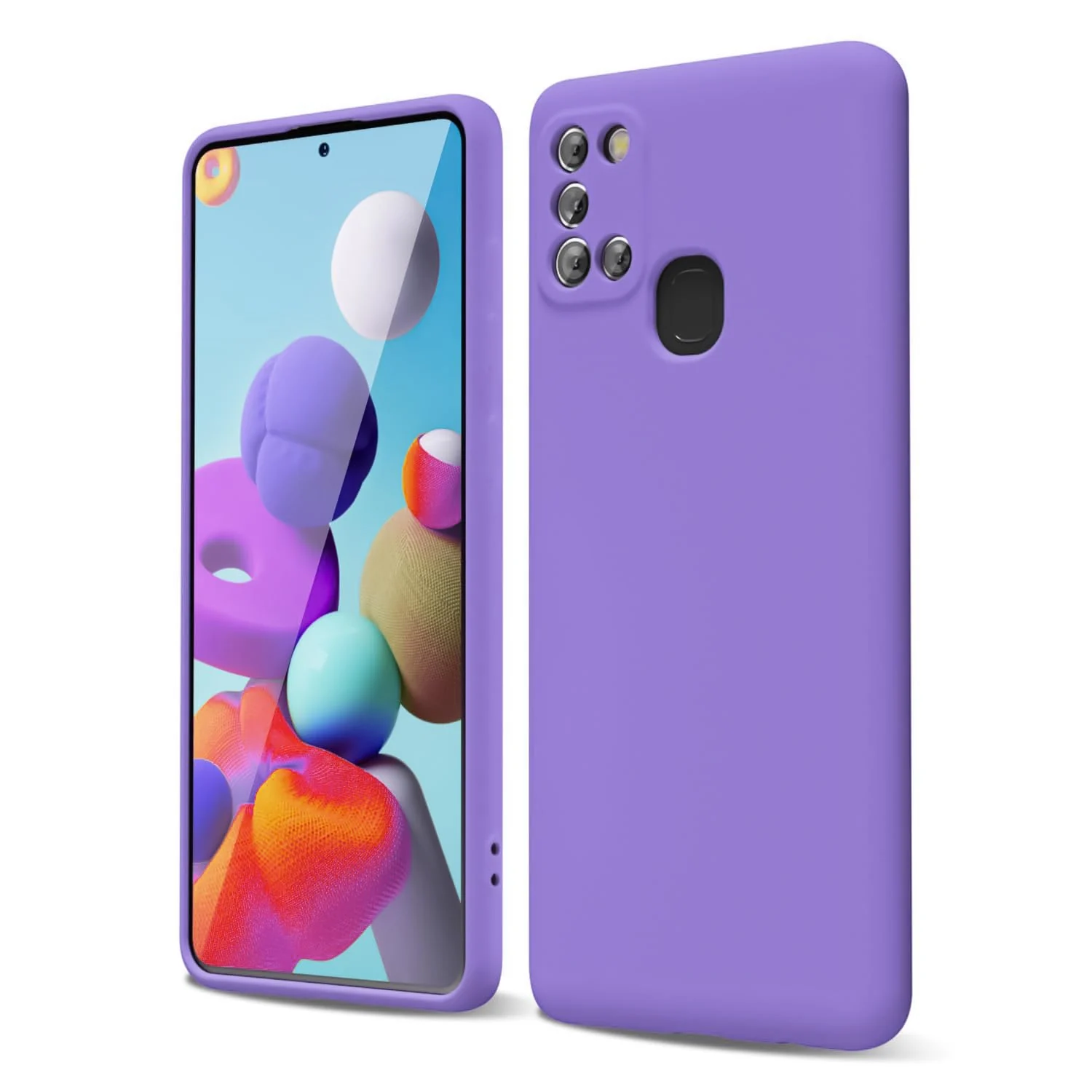 DL3 Mobilak Soft Silicone Protective Case for Samsung Galaxy A21s with Microfiber Lining and Shockproof Design - Light Purple