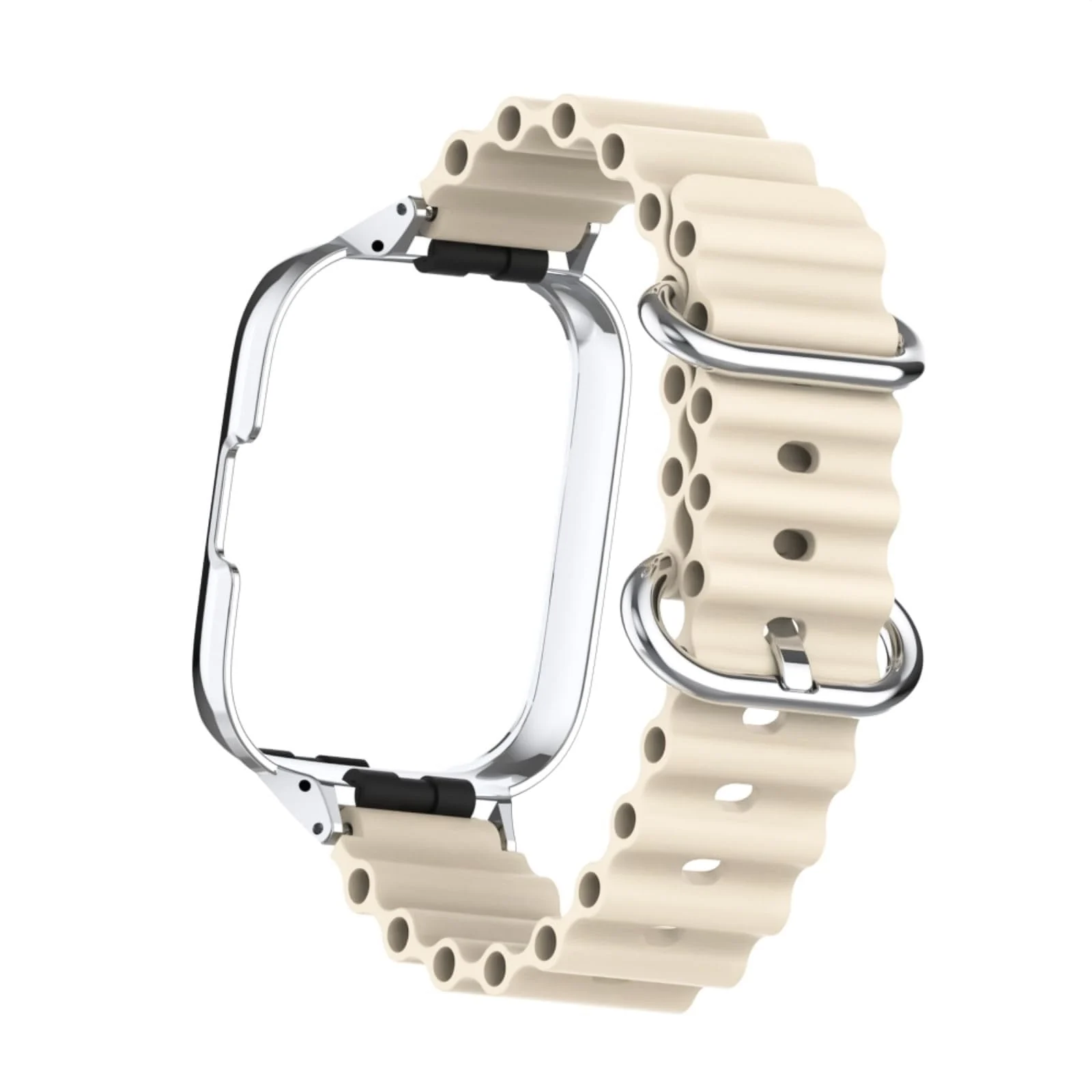 DL3 Mobilak Ocean Strap Compatible with Xiaomi Redmi Watch 2 Lite/Poco Watch/Horloge 2, Adjustable Silicone Strap with Metal Buckle, Band With Frame Metal Women Men Replacement Strap - Beige