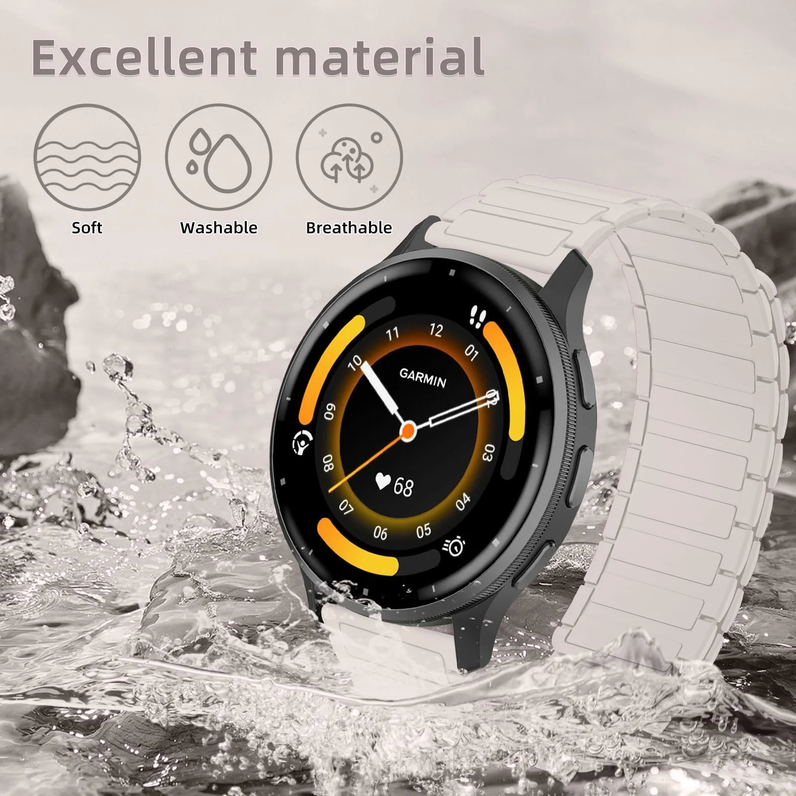 DL3 Mobilak 18mm Silicone Magnetic Strap for Huawei Watch GT 6 41mm/Watch5 42mm/GT 5 Pro 42 mm/GT 5 41mm/GT4 41 mm, Magnetic Replacement Band for Garmin Venu 3S/Fossil Women's Gen 6 - Starlight