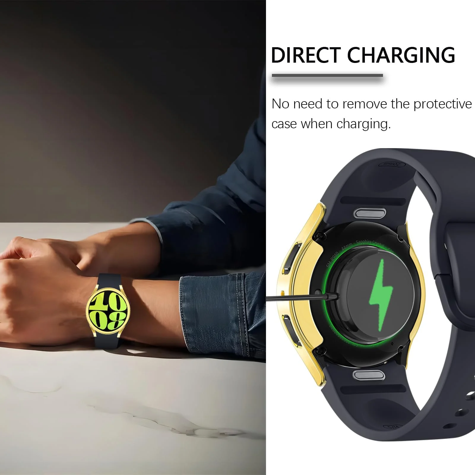 DL3 Mobilak Screen Protector Case for Samsung Galaxy Watch 6 44mm, Flexible TPU Cover Shockproof Protective Case Plated Bumper Shell Galaxy Watch 6 44mm - Gold
