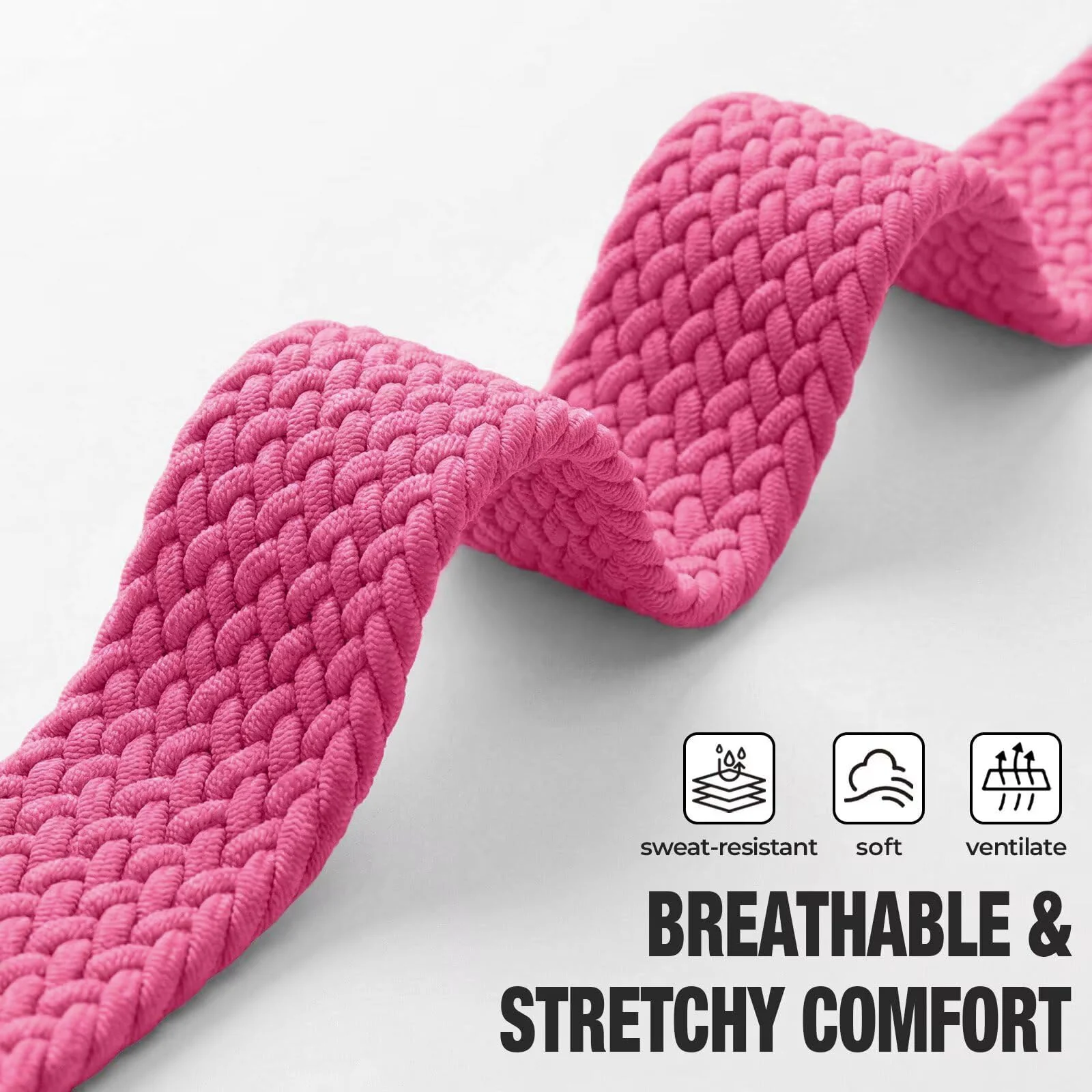 DL3 Mobilak Sport Solo Loop Compatible with Apple Watch Band 42mm 44mm 45mm 46mm 49mm for Women Men, Magnetic Strap Stretchy Braided Wristband for iWatch Series 11 10 9 8 7 6 5 4 3 Ultra 3 2 1 SE SE2 - Hot Pink