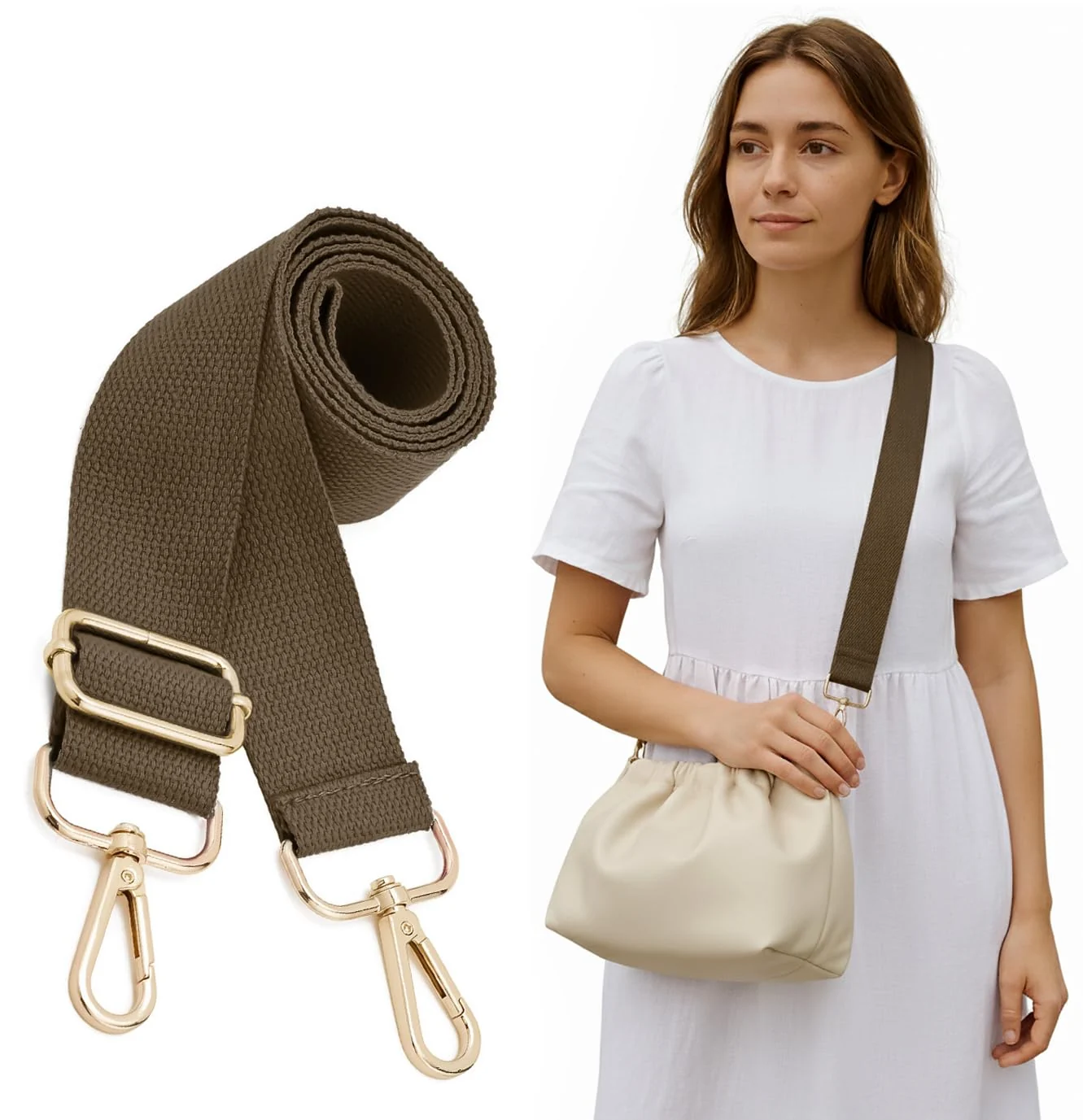 DL3 Mobilak Adjustable Wide Crossbody Bag Strap for Women, Replacement Shoulder Strap for Handbags, Totes & Purses with Elegant Embroidered Pattern and Metal Hooks - Light Brown