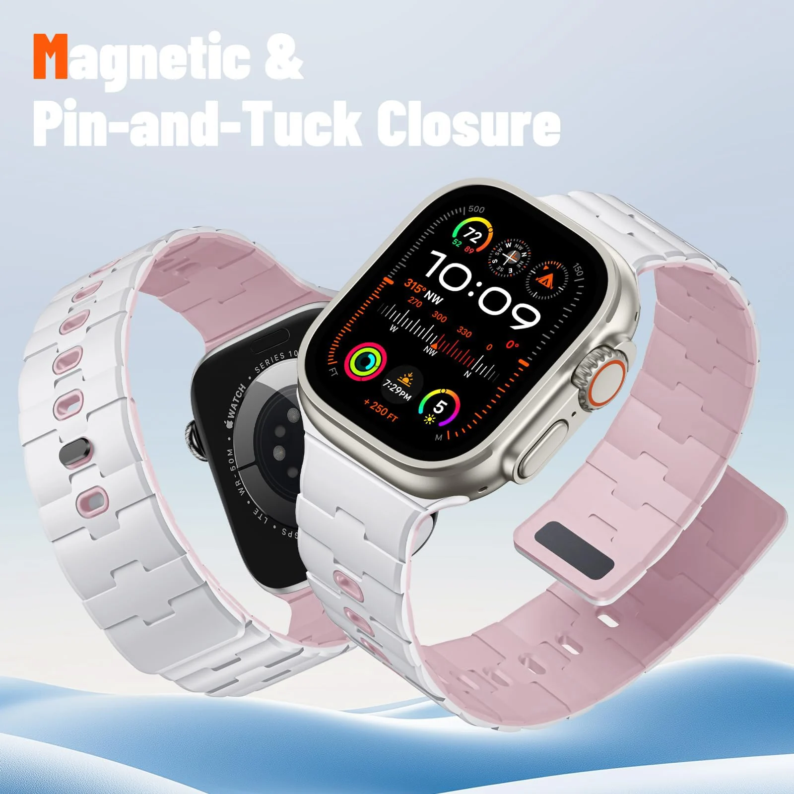 DL3 MOBILAK Adjustable Silicone Sports Watch Strap for 49MM - White/Pink