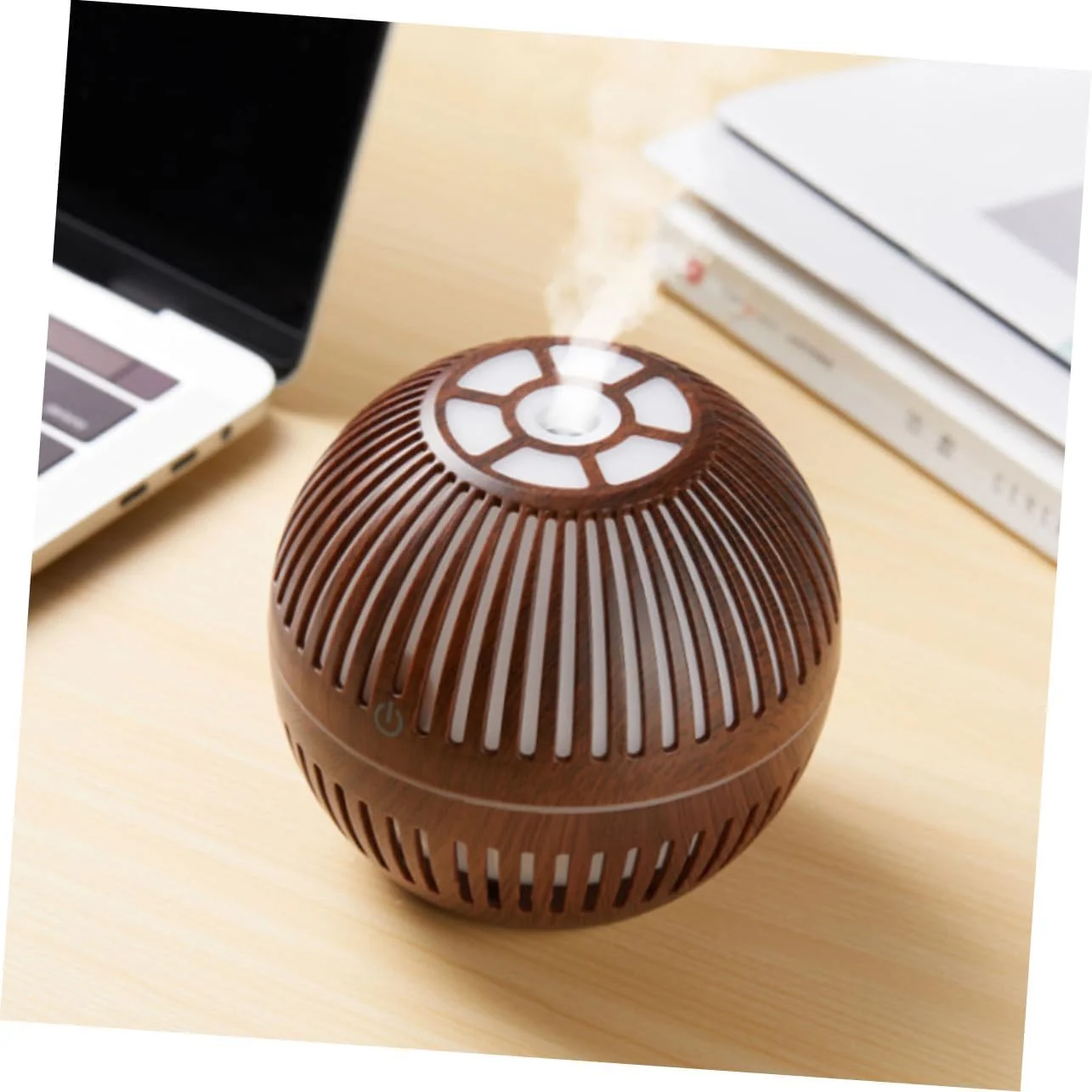 Mobigon Wood Cool Mist Ultrasonic Humidifier for Room Moisture, Aroma Diffuser for Home, 200ml Essential Oil Diffuser with 7 Colorful Night Light, Auto Shut-Off, Home, Office, car - F.Dark Brown