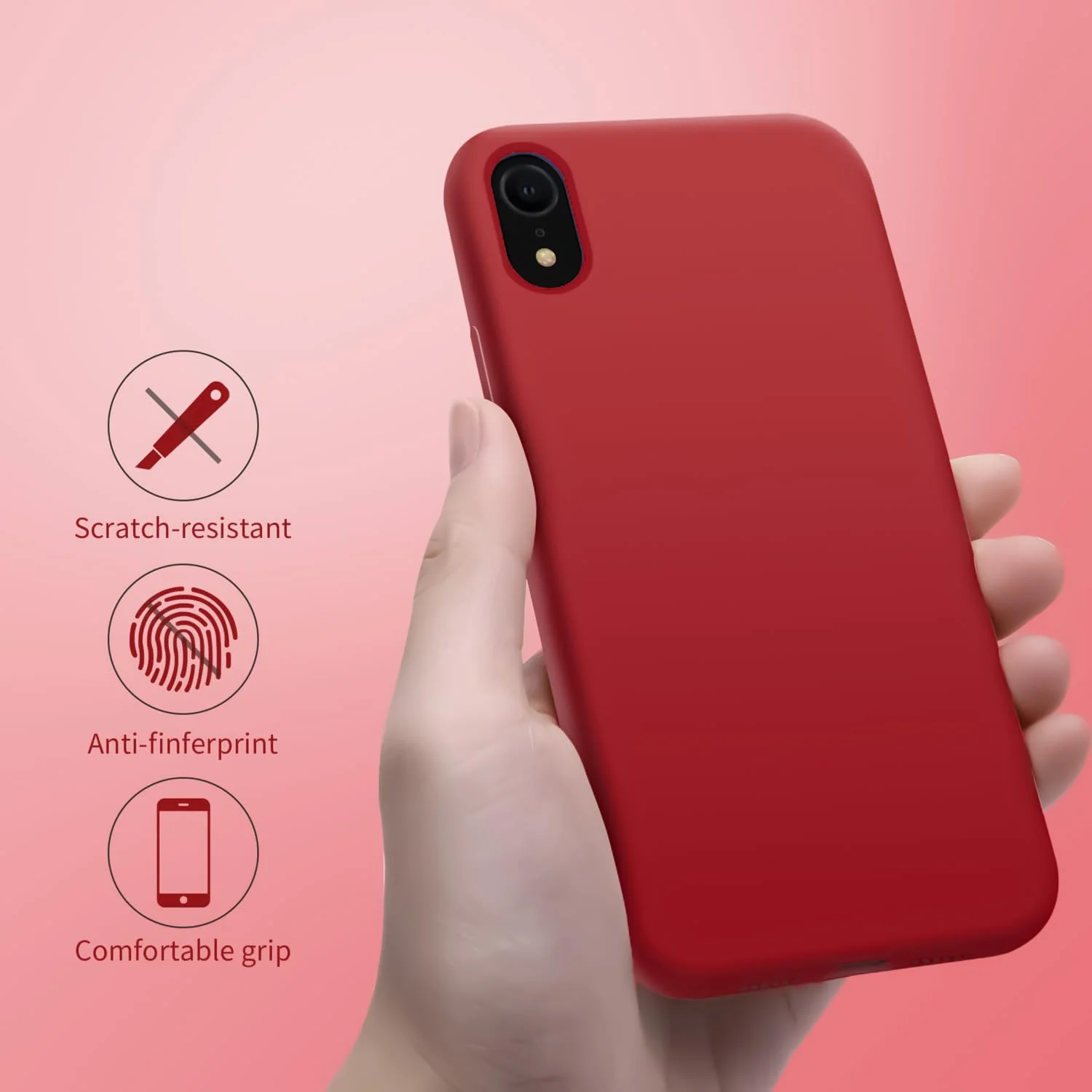 DL3 Mobilak Liquid Silicone Case for iPhone XR, Shock-absorbing protection, Scratch-resistant surface, Soft microfiber lining - Dark Red 2