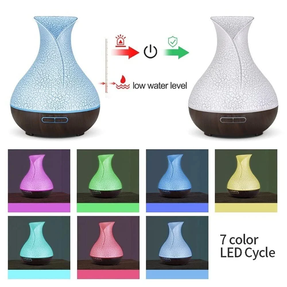 Mobigon Essential Oil Diffuser, Aromatherapy Diffuser 500ml with Remote Control, 4 Timer & Auto-Off Safety Switch, 7 Color LED Lights Mode, 10 Hours Quiet Humidifier for Bedroom - H.Dark Brown