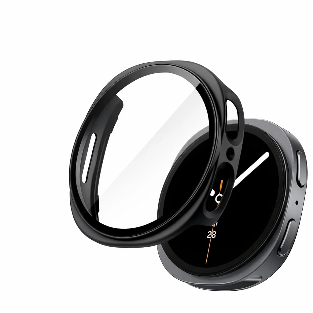 DL3 Mobilak Case Compatible with Samsung Galaxy Watch 8 44mm, Full Coverage Slim Hard Case Protective Bumper Built-in Tempered Glass Screen Protector Shell for Galaxy Watch8 44 mm - Black