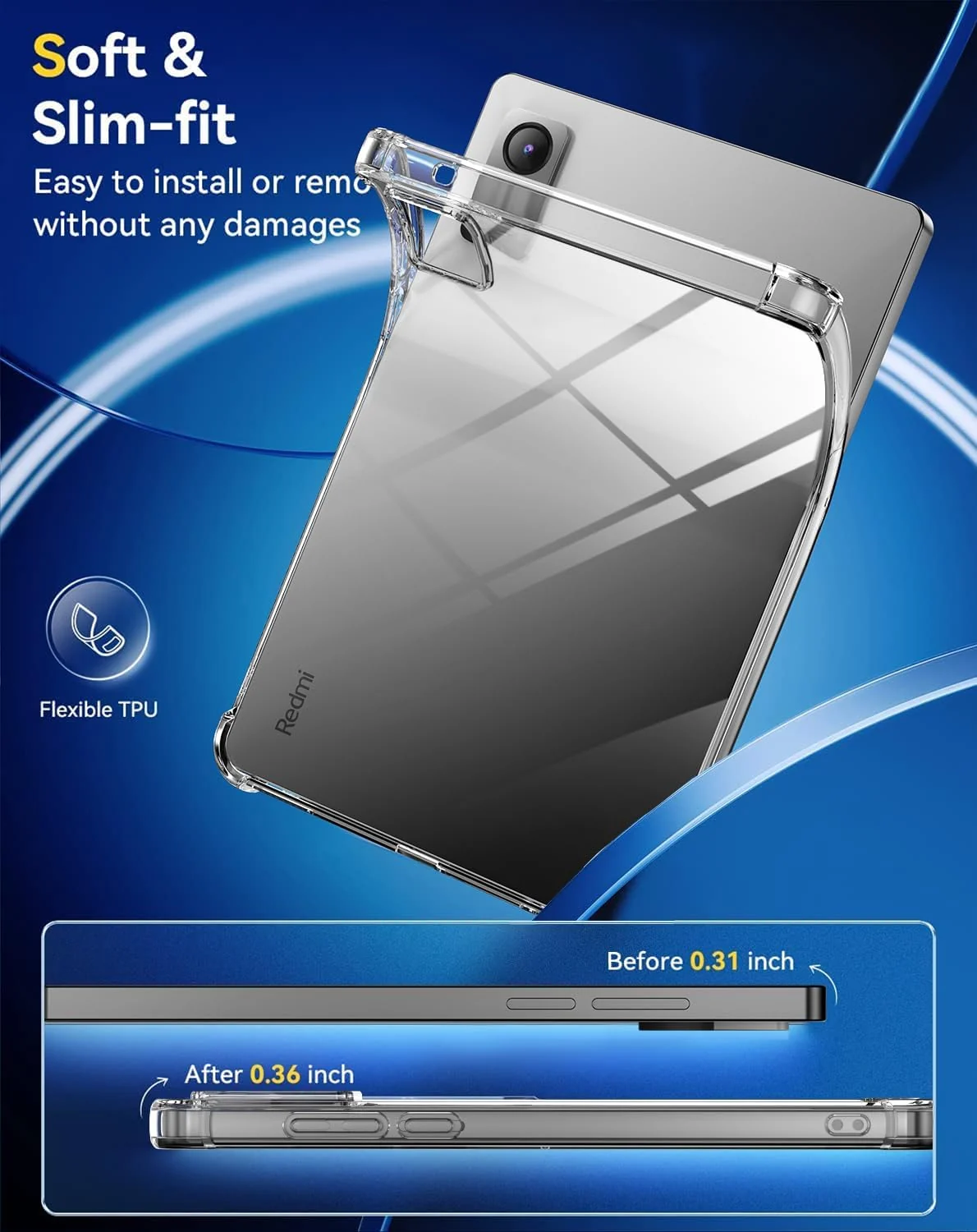 DL3 Mobilak Case Compatible with Xiaomi Redmi Pad SE 11.0 inch Released 2023, Ultra Thin Silicone Air-Corners Shockproof Back Shell HD TPU Protective Cover - Clear